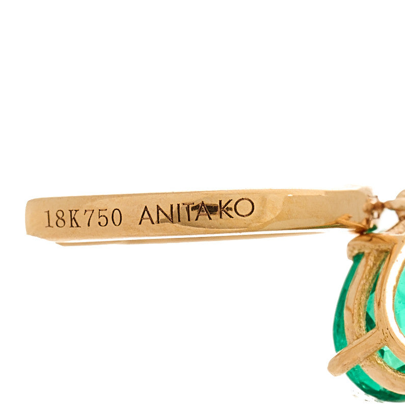 18K Rose Gold Diamond Emerald Pear Drop Huggie Earring