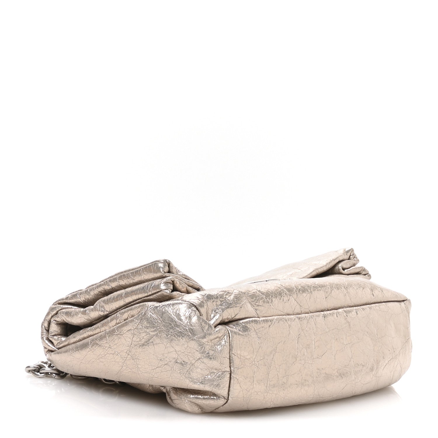 Metallized Arena Calfskin Small Monaco Chain Shoulder Bag Stone Beige