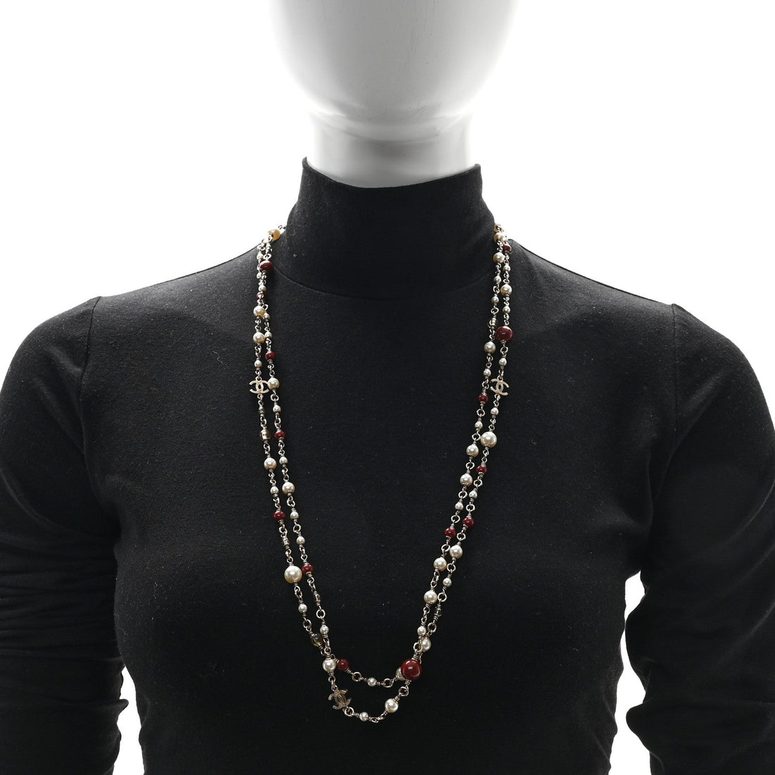 Pearl Bead Multi Strand CC Long Necklace Gold White Burgundy Yellow