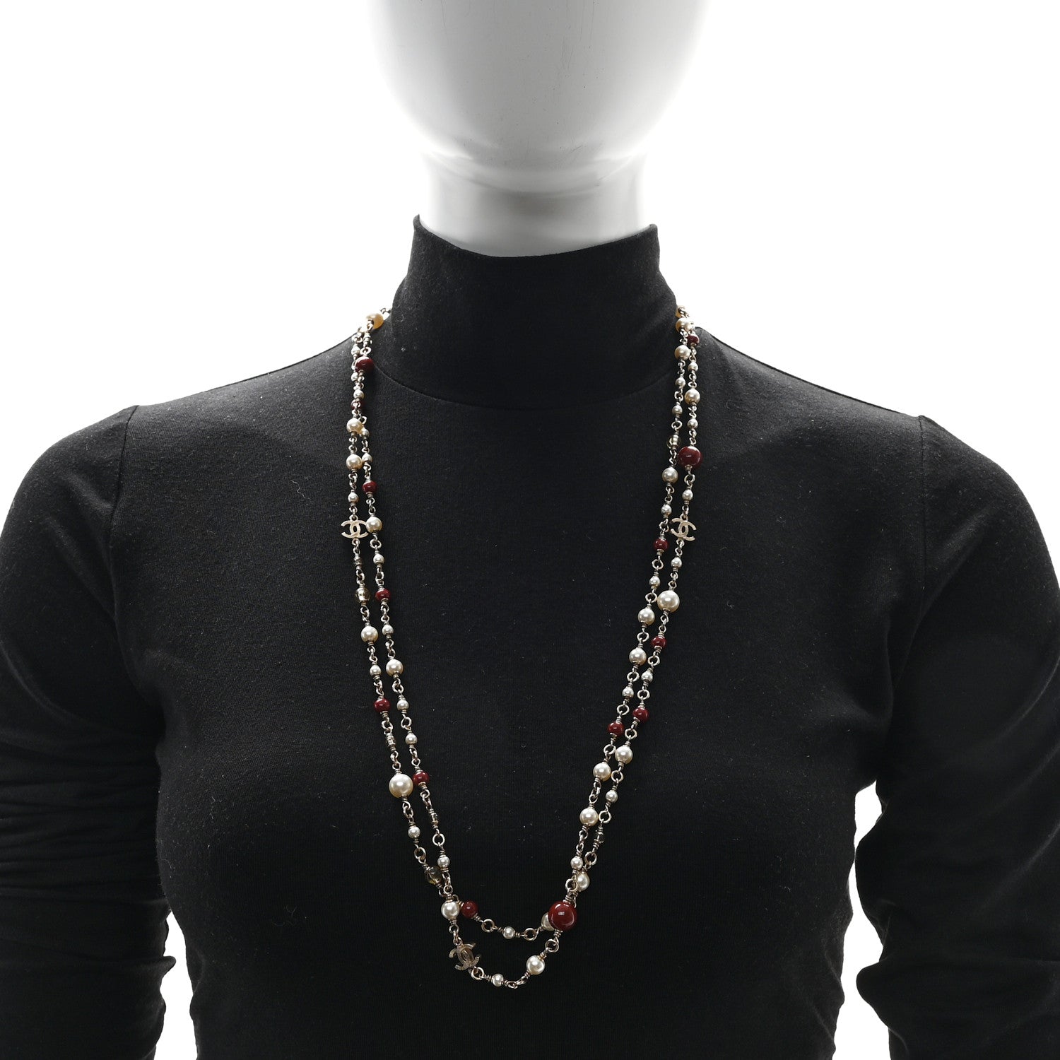 Pearl Bead Multi Strand CC Long Necklace Gold White Burgundy Yellow