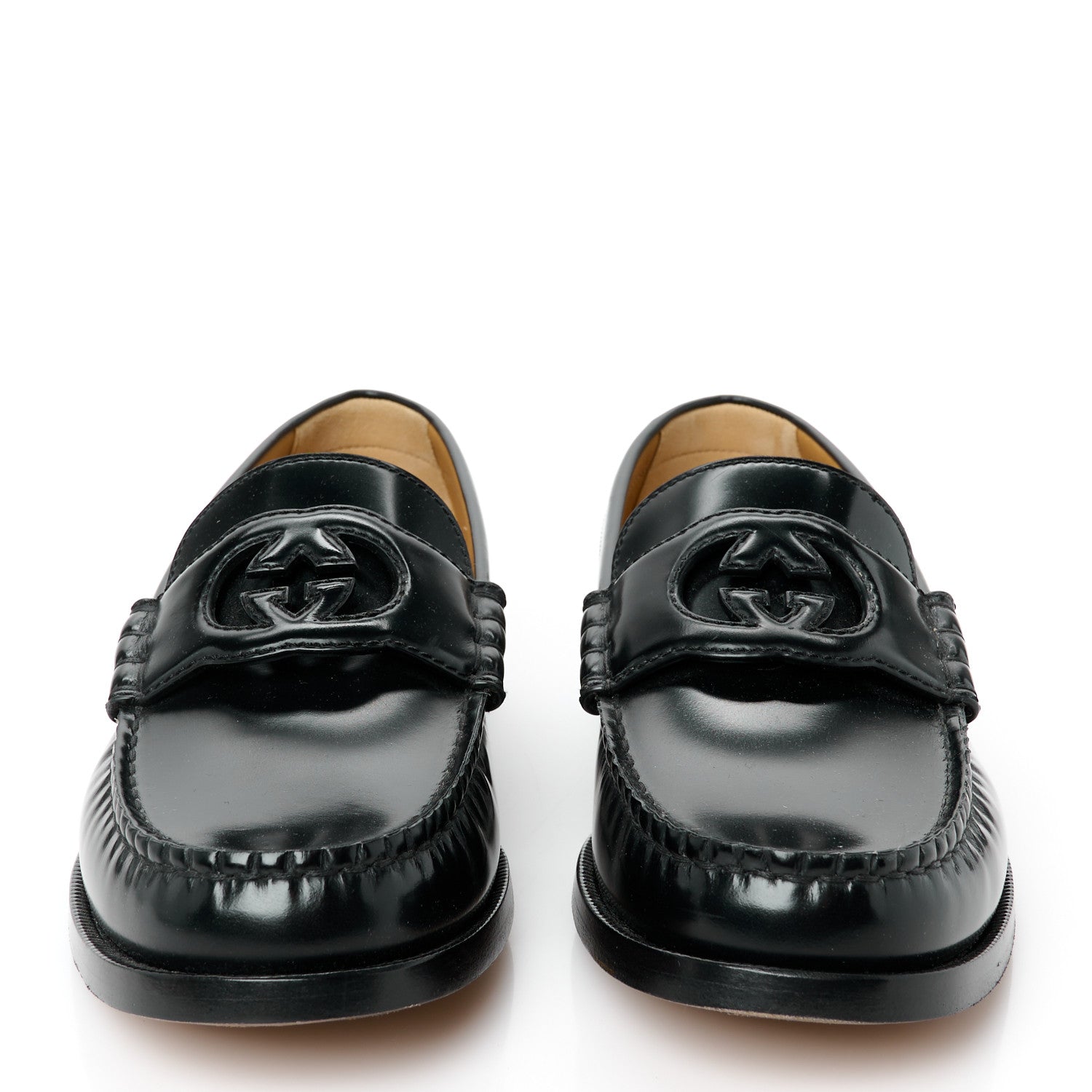 Calfskin Mens Interlocking G Millennial Ribot Loafers 7 Black