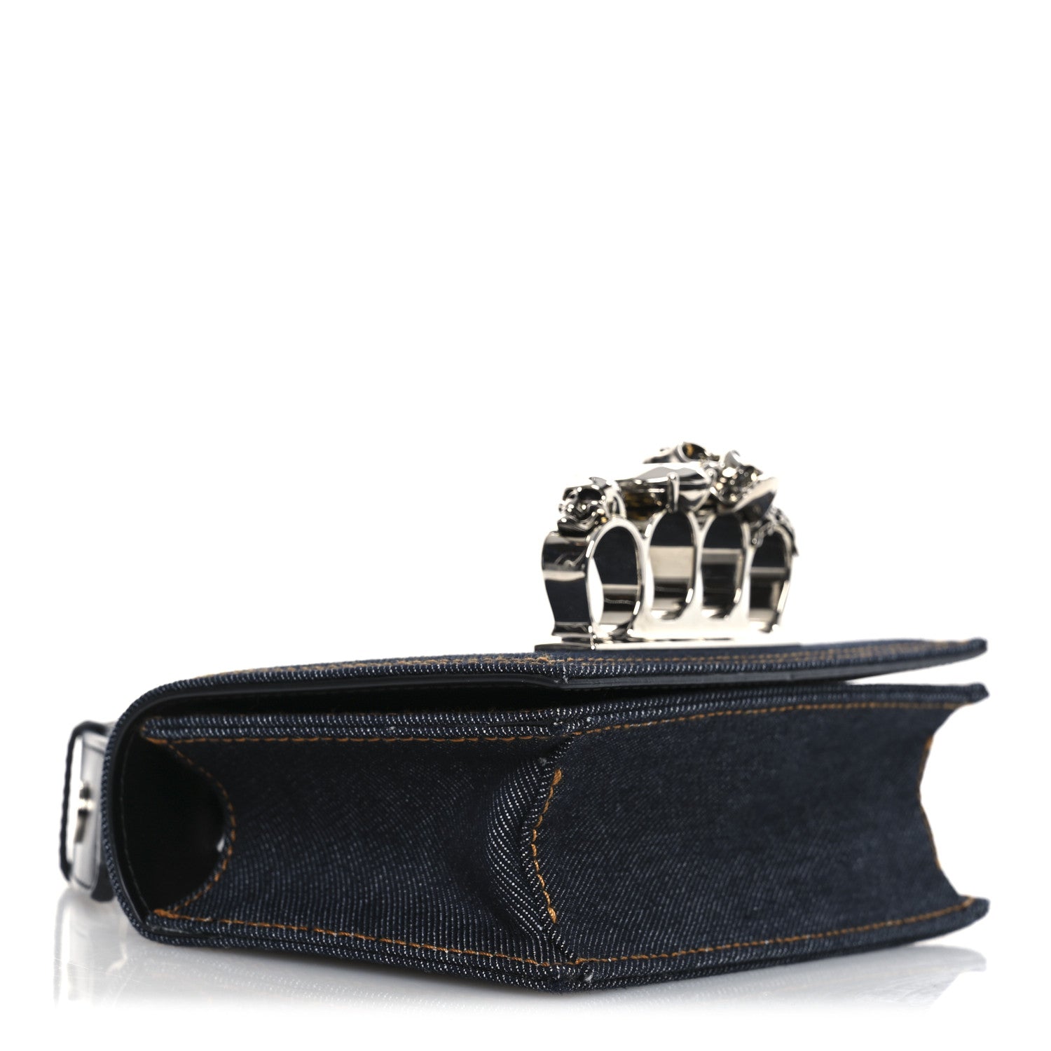 Denim Studded Jeweled Mini The Biker Knuckle Satchel Blue