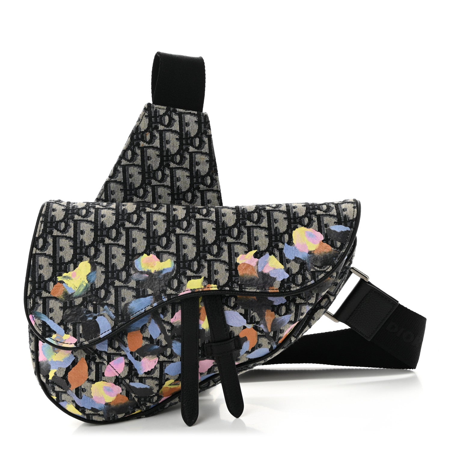 X ALEX FOXOTN Oblique Floral Print Mens Saddle Bag Blue Multicolor
