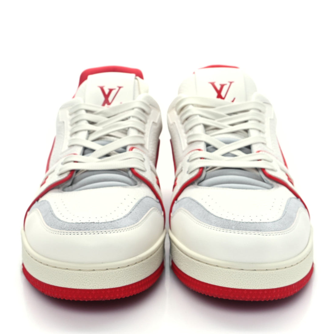 Grained Calfskin Script Mens LV Trainer Sneakers 9 Red