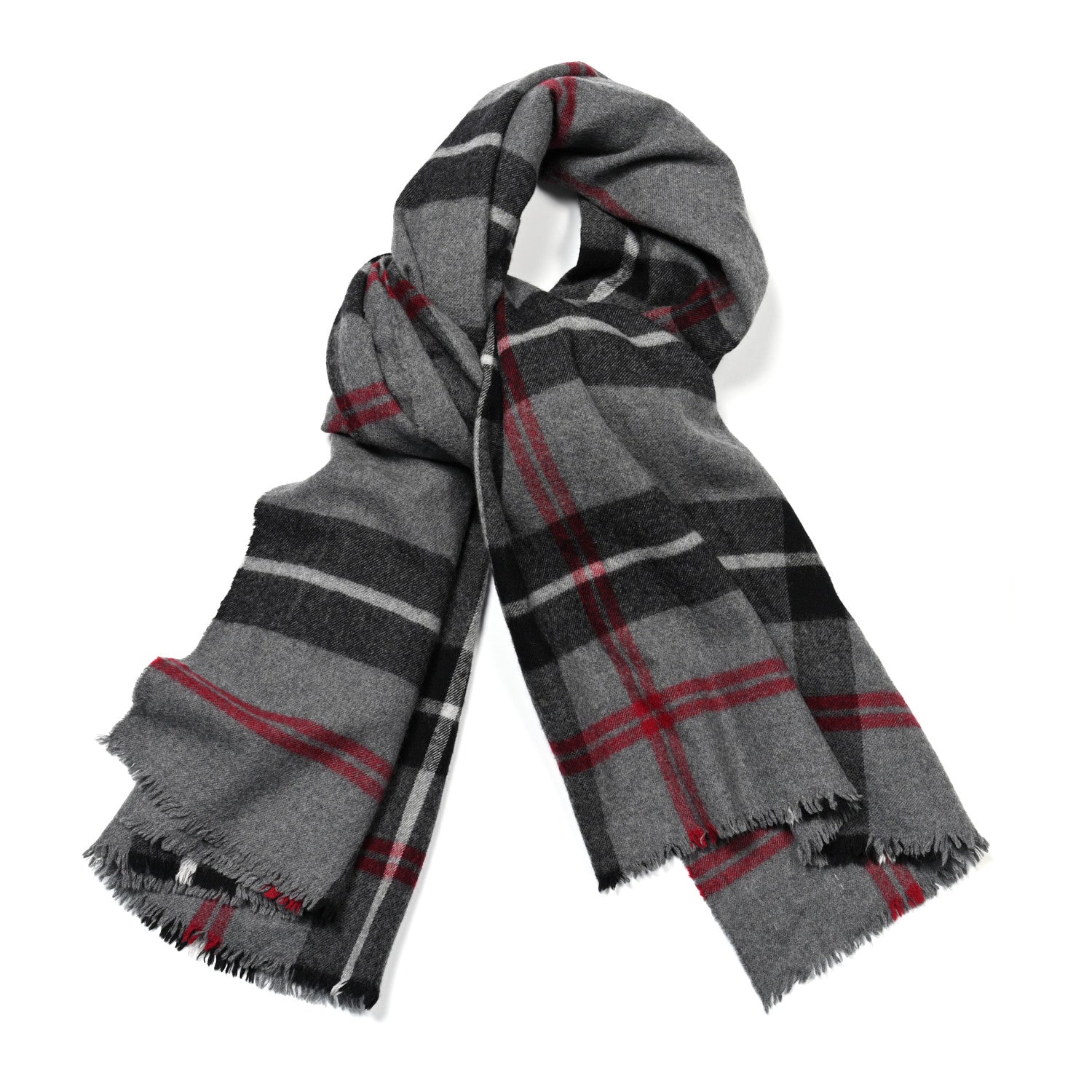 Lambswool House Check Fringe Scarf Grey