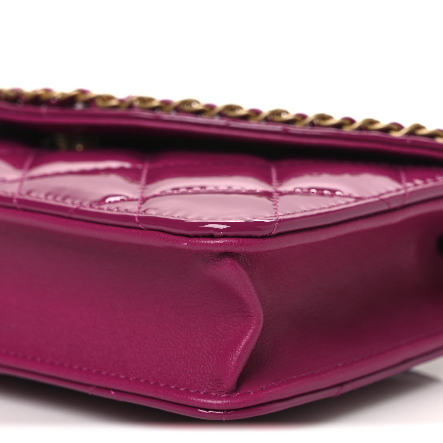 Patent Quilted Chain Around Heart Wallet On Chain WOC Fuchsia