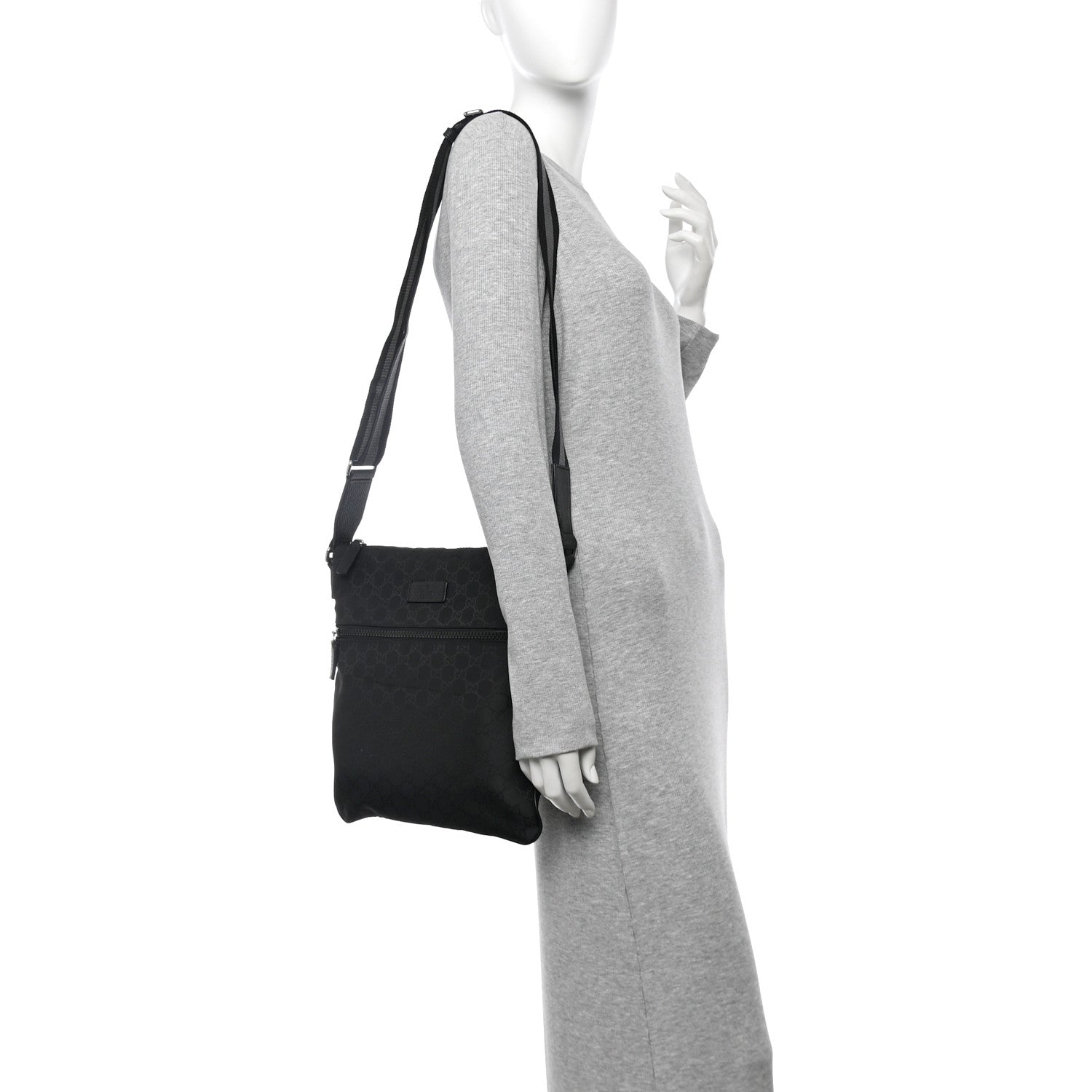 Nylon Monogram Medium Flat Messenger Bag Black