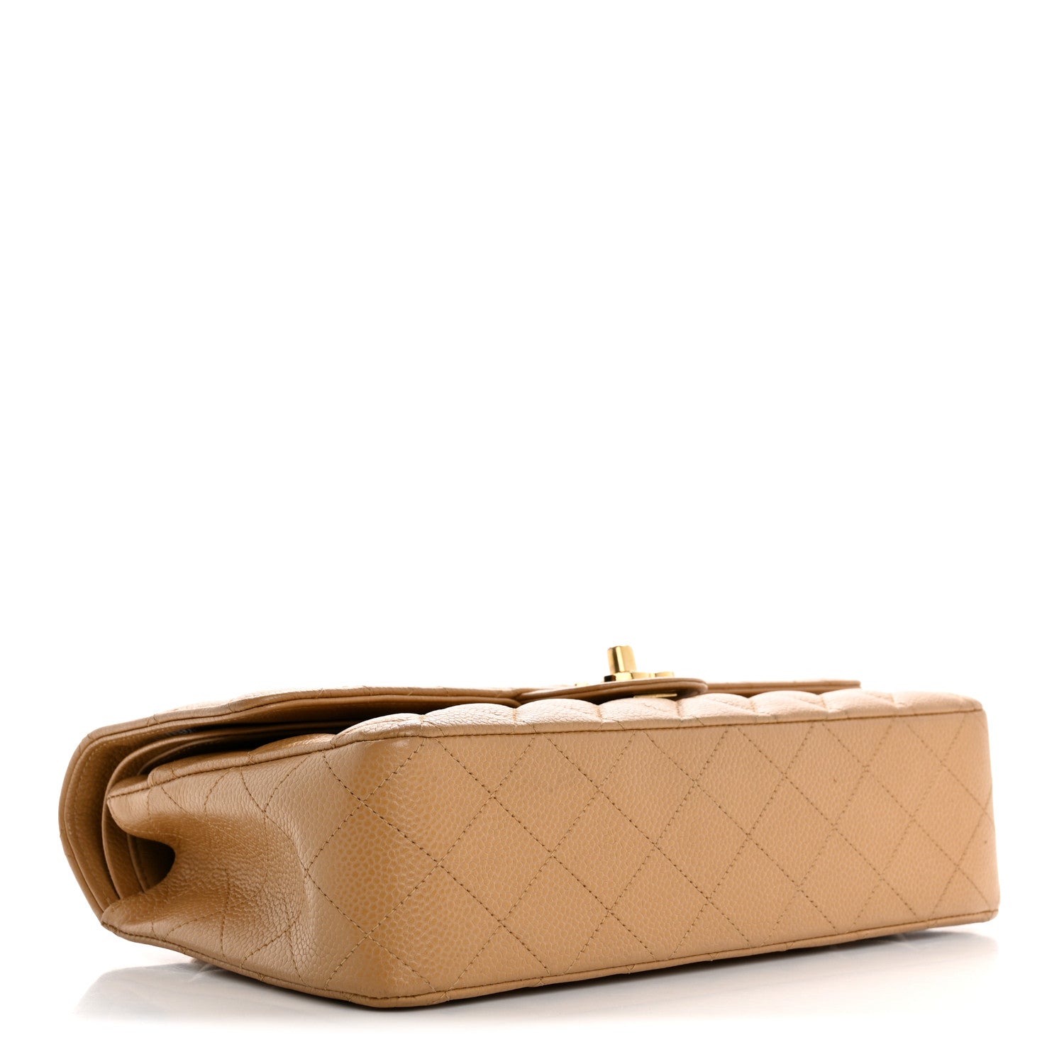 Caviar Quilted Medium Double Flap Beige