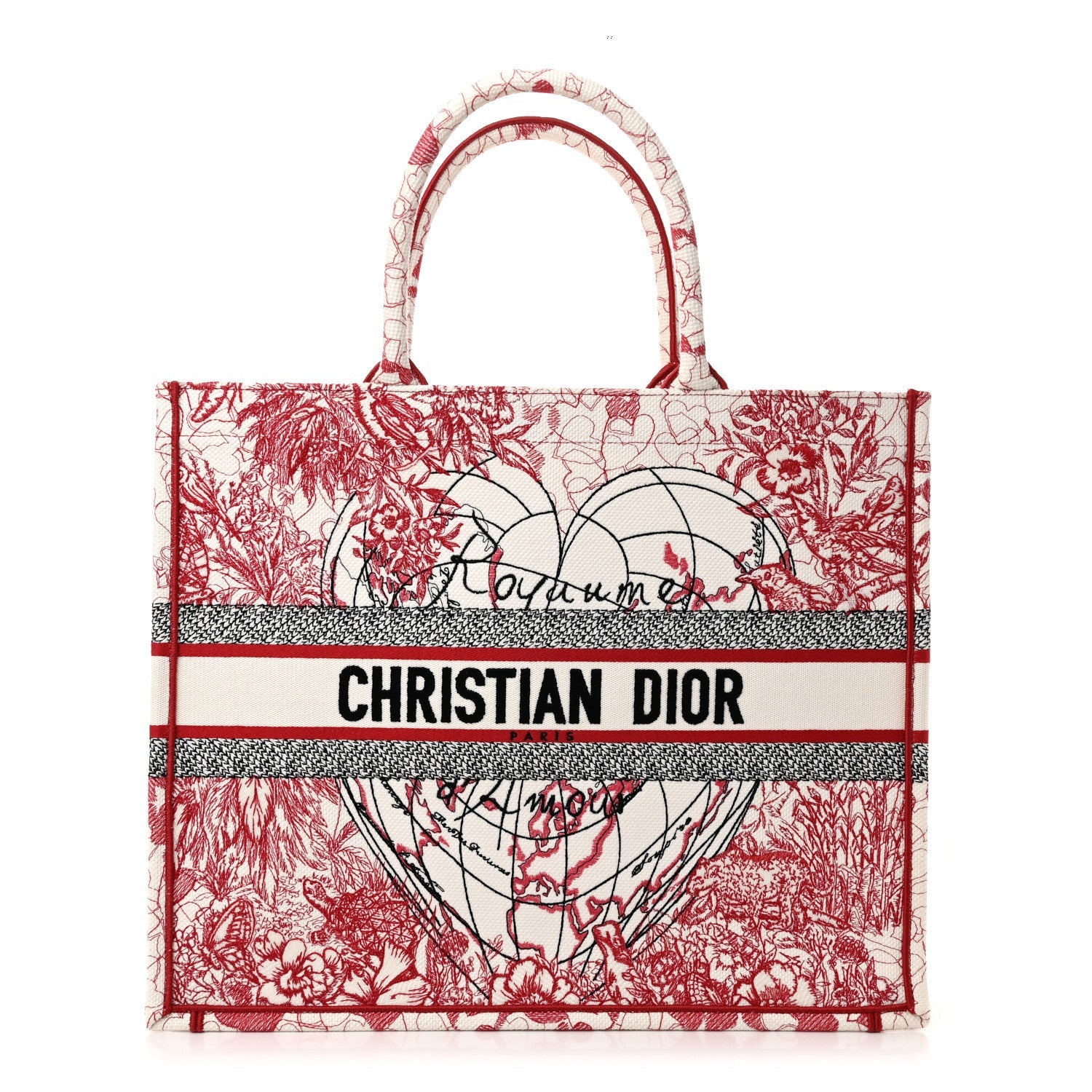 Canvas Embroidered Large Dioramour D-Royaume Book Tote Red Multicolor