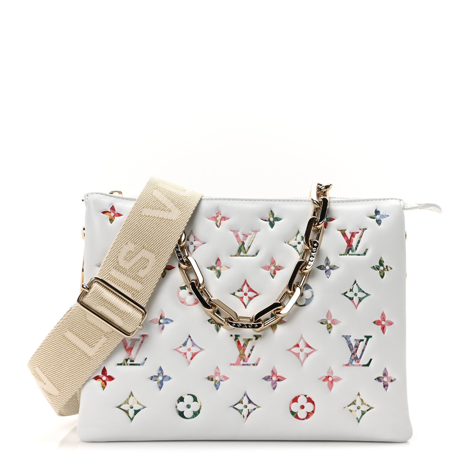 Lambskin Embossed Monogram LV Garden Coussin PM Cream