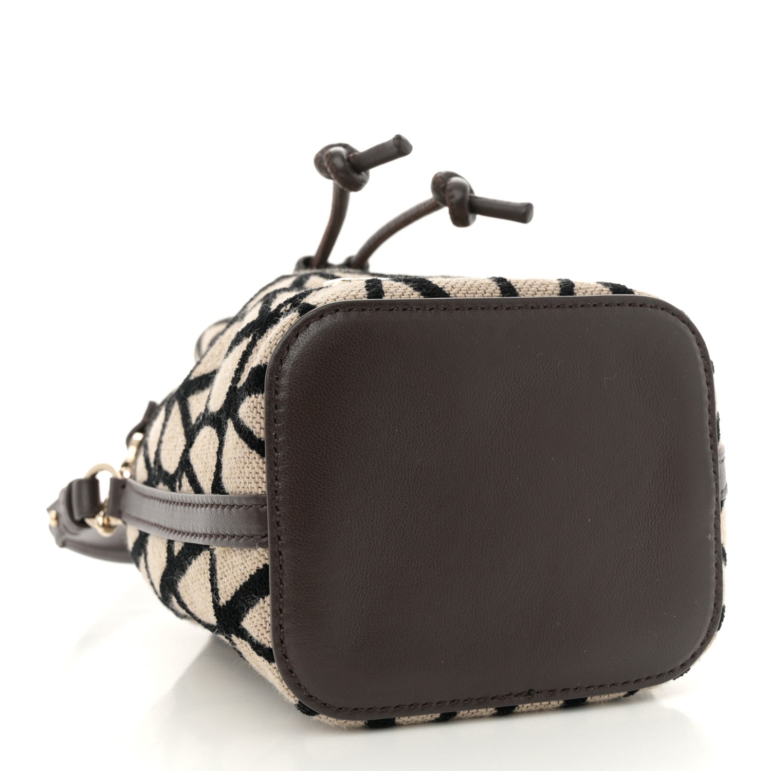 Toile Iconographe Nappa Mini Vlogo Signature Bucket Bag Naturale Black Fondant