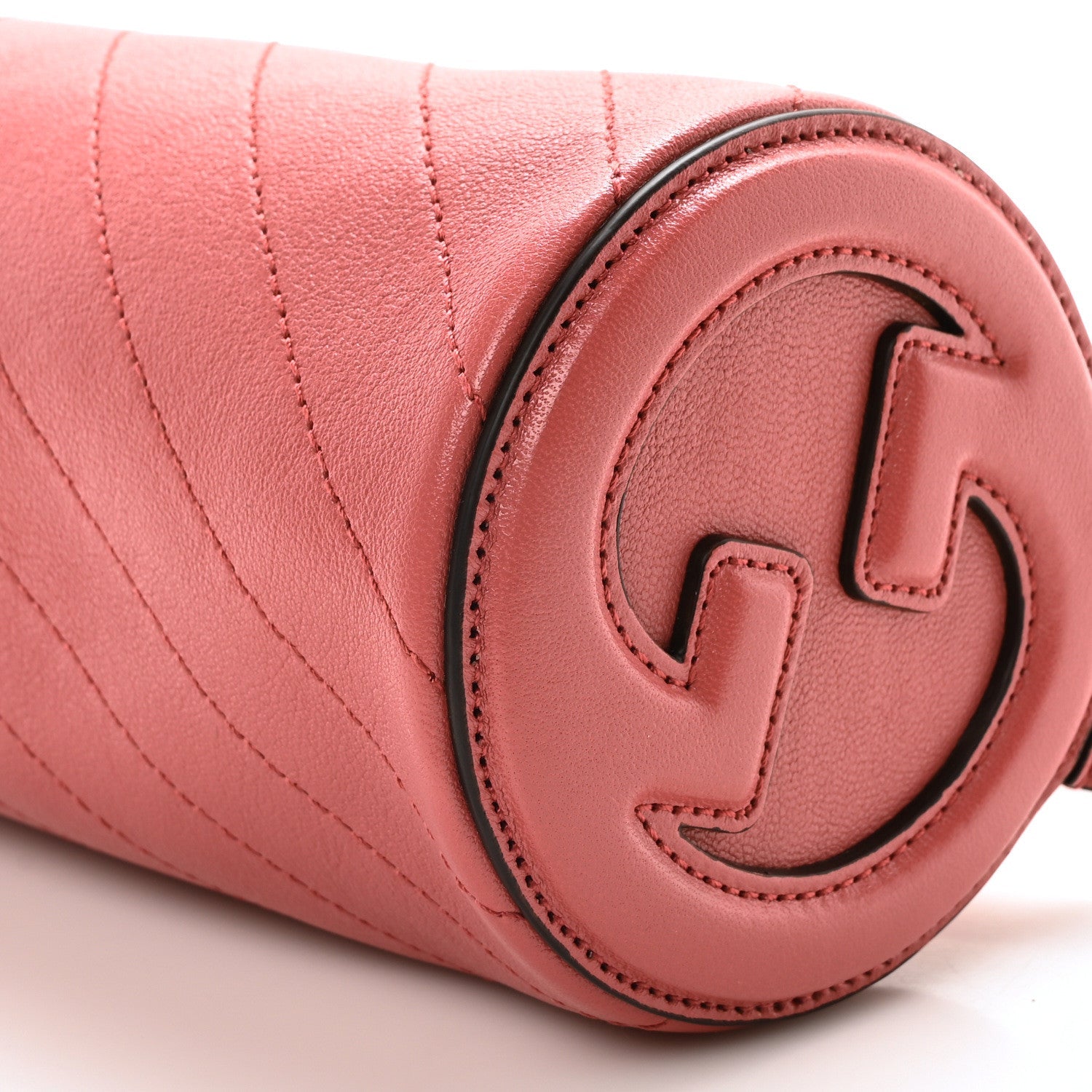 Sakai Be Green Calfskin Diagonal Stitched Mini Blondie Barrel Shoulder Bag Pink