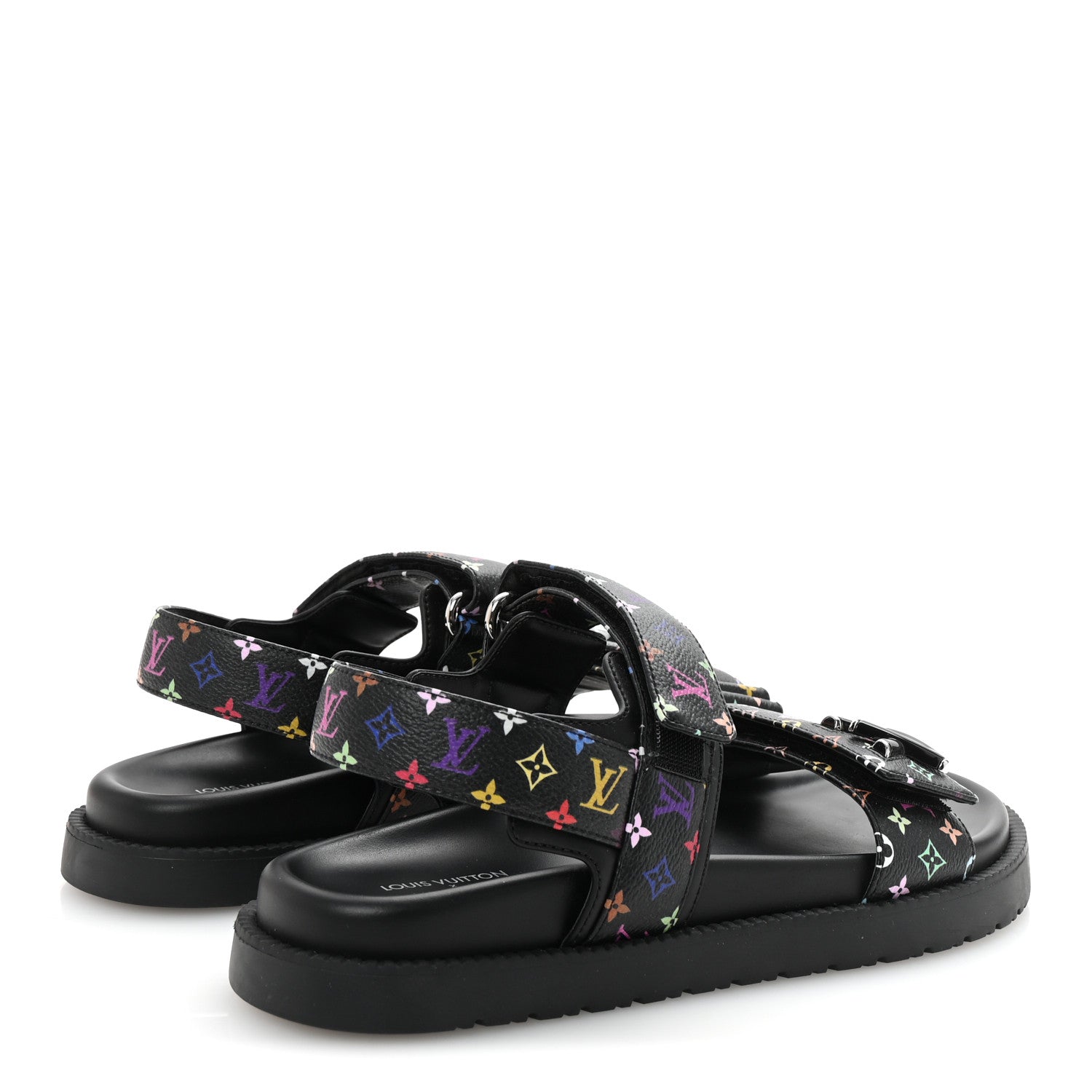 LV X TM Monogram Multicolor Sunset Flat Sandals 37.5 Black