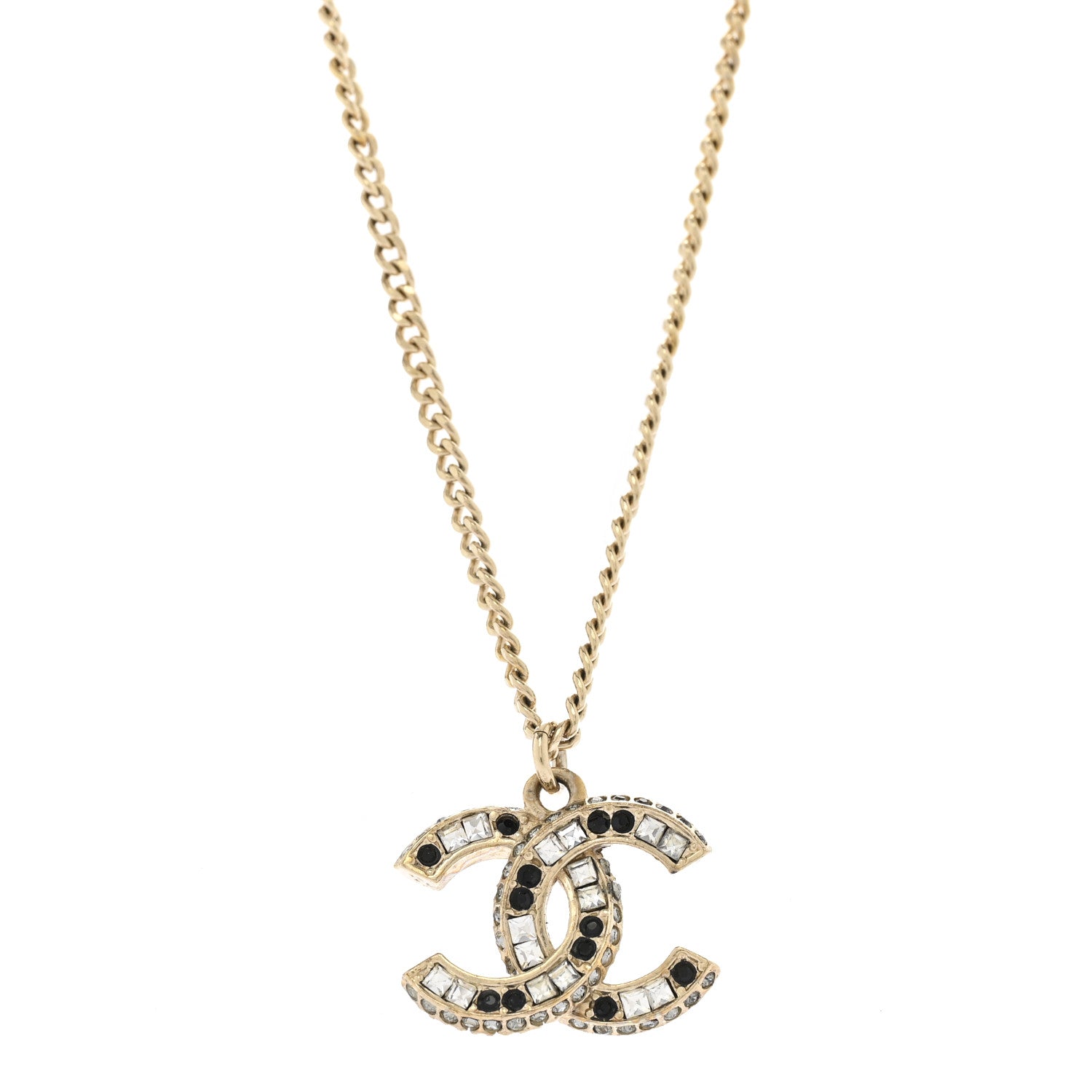 Baguette Crystal CC Necklace Light Gold Black