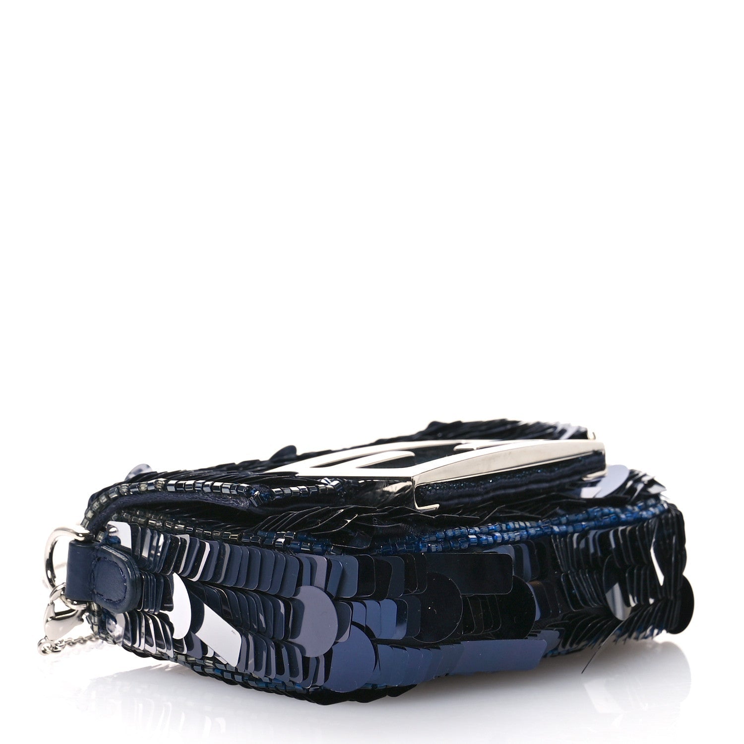 Sequin Paillettes Shiny Nappa Sex and the City Nano Maxi Buckle Baguette Charm Blue