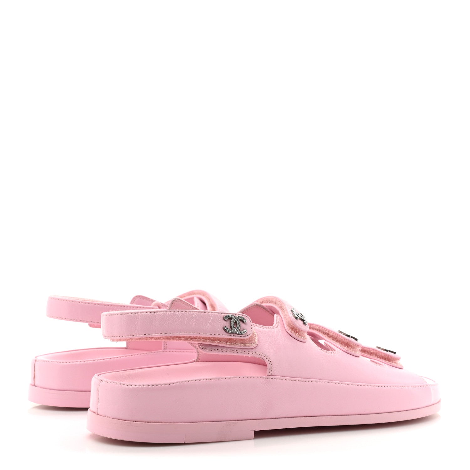 Lambskin Crystal CC Velcro Dad Sandals 38 Light Pink