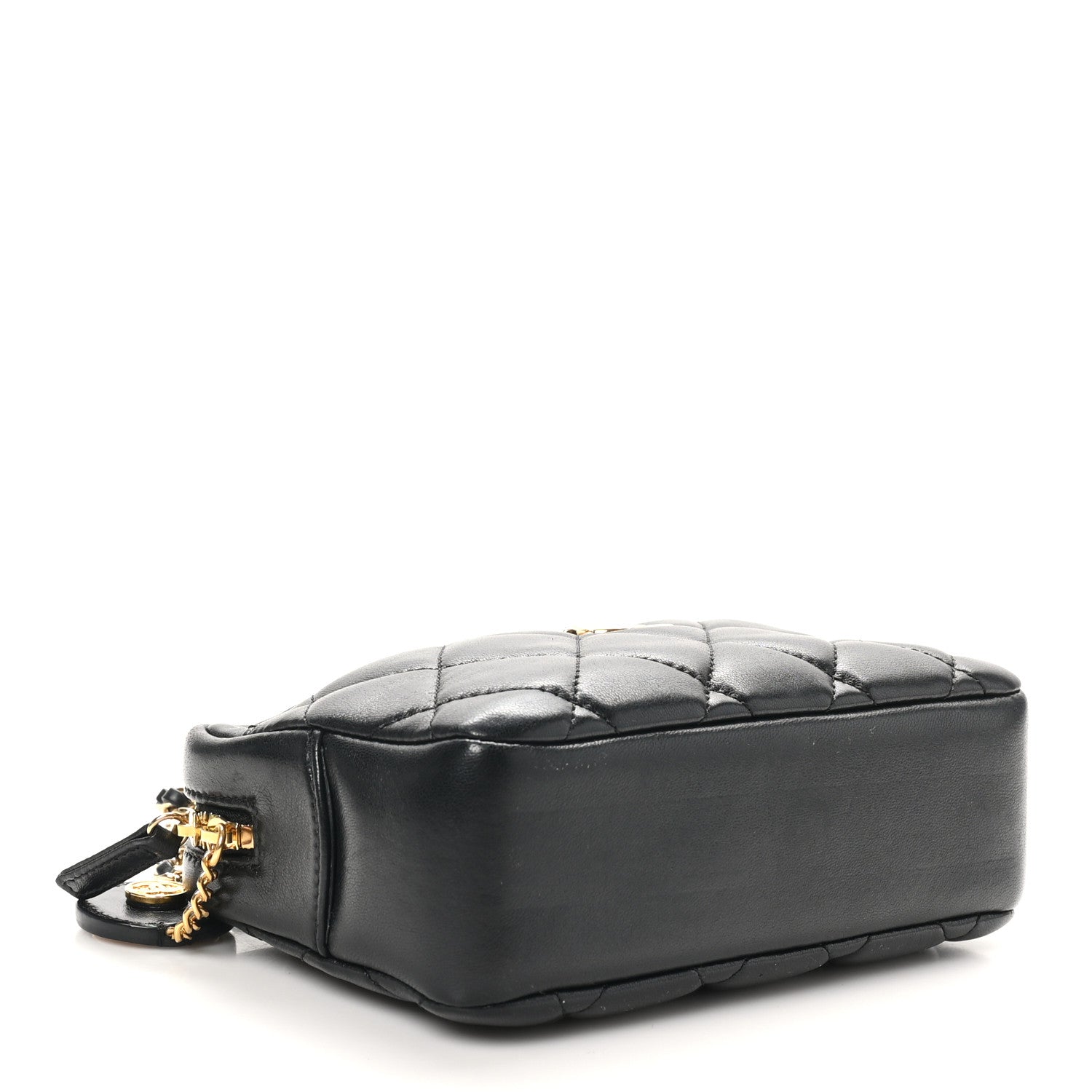 Shiny Lambskin Quilted Mini Camera Case Black