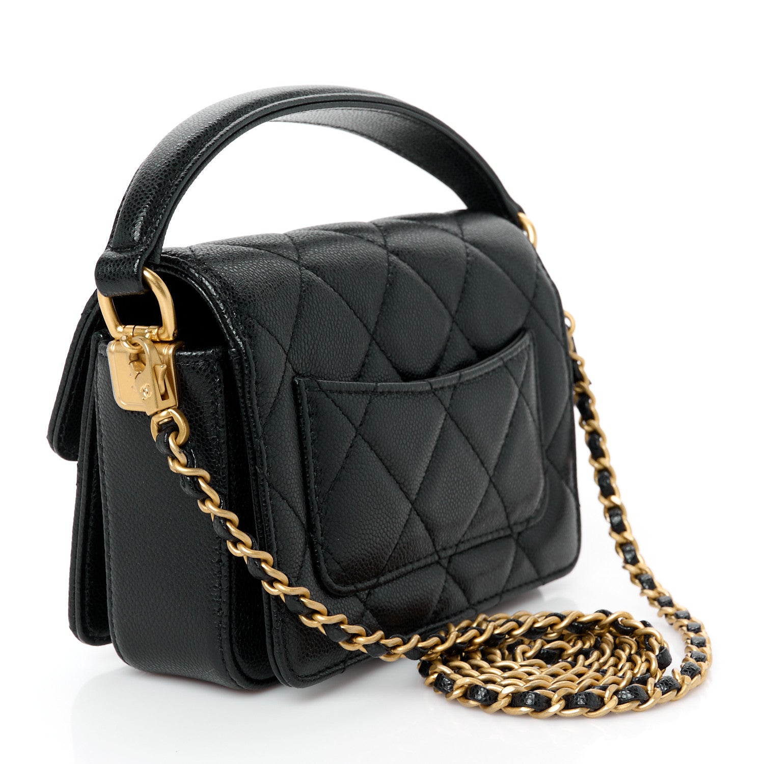 Caviar Quilted Mini Top Handle Flap Black