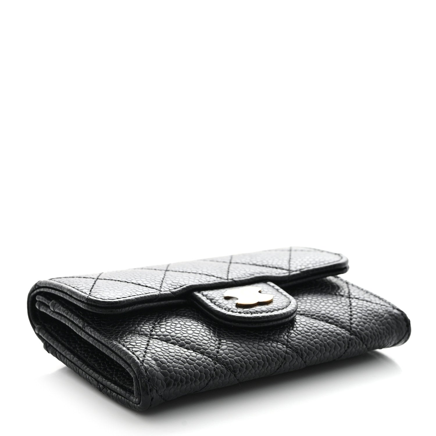 Caviar Quilted Flap Card Holder Wallet Black