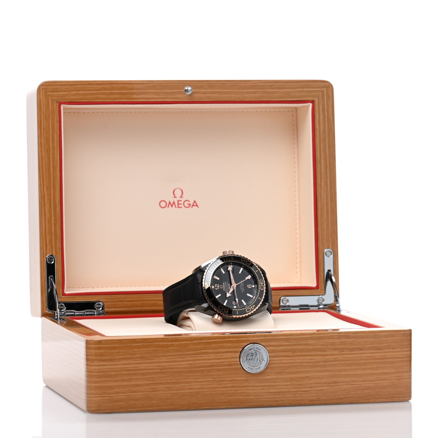 Ceramic 18K Sedna Gold Alligator 45.5mm Seamaster Planet Ocean Automatic Watch Black 215.63.46.22.01.001