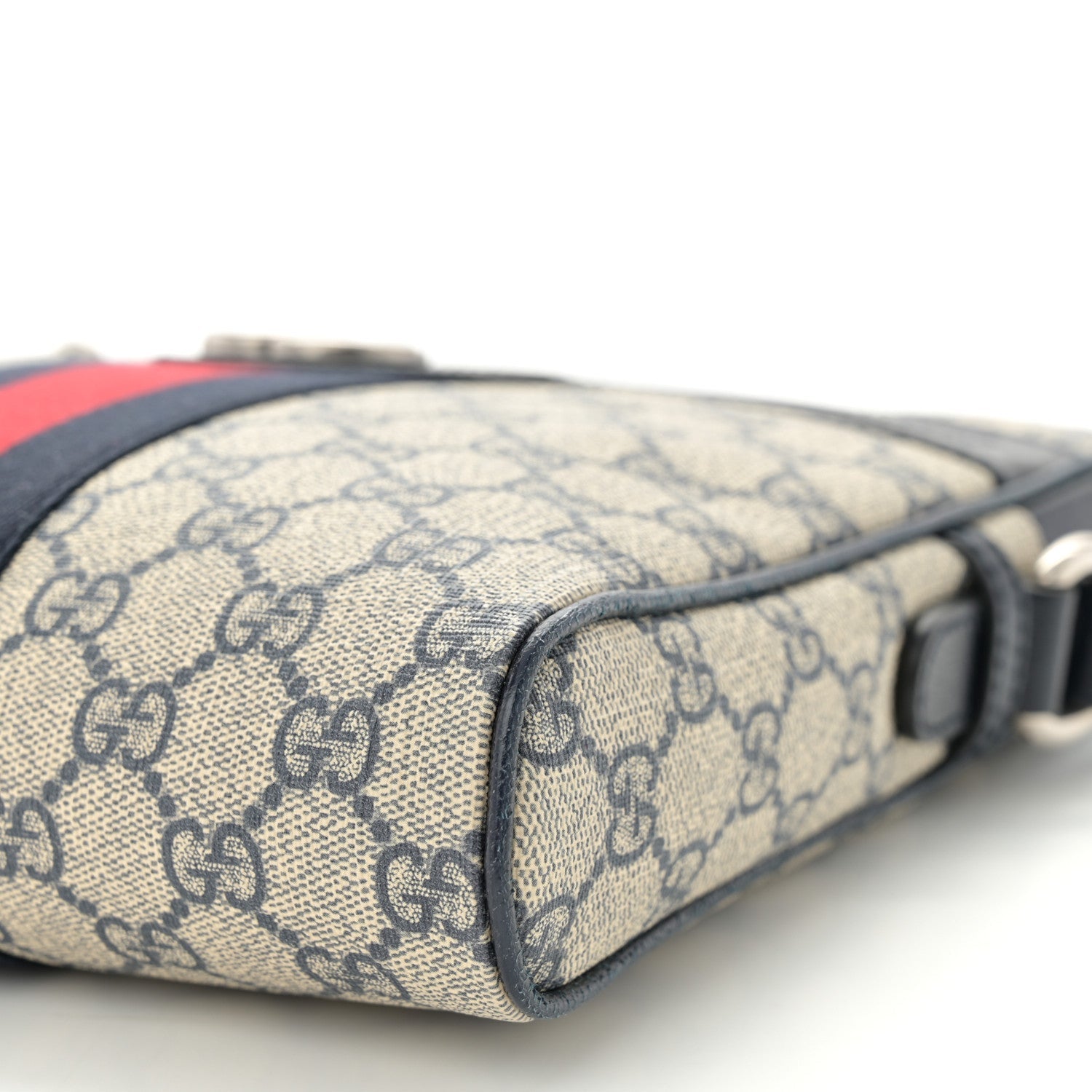 GG Supreme Monogram Textured Dollar Calfskin Web Small Ophidia Messenger Bag Beige Blue