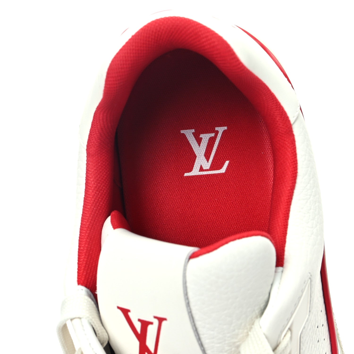 Grained Calfskin Script Mens LV Trainer Sneakers 9 Red