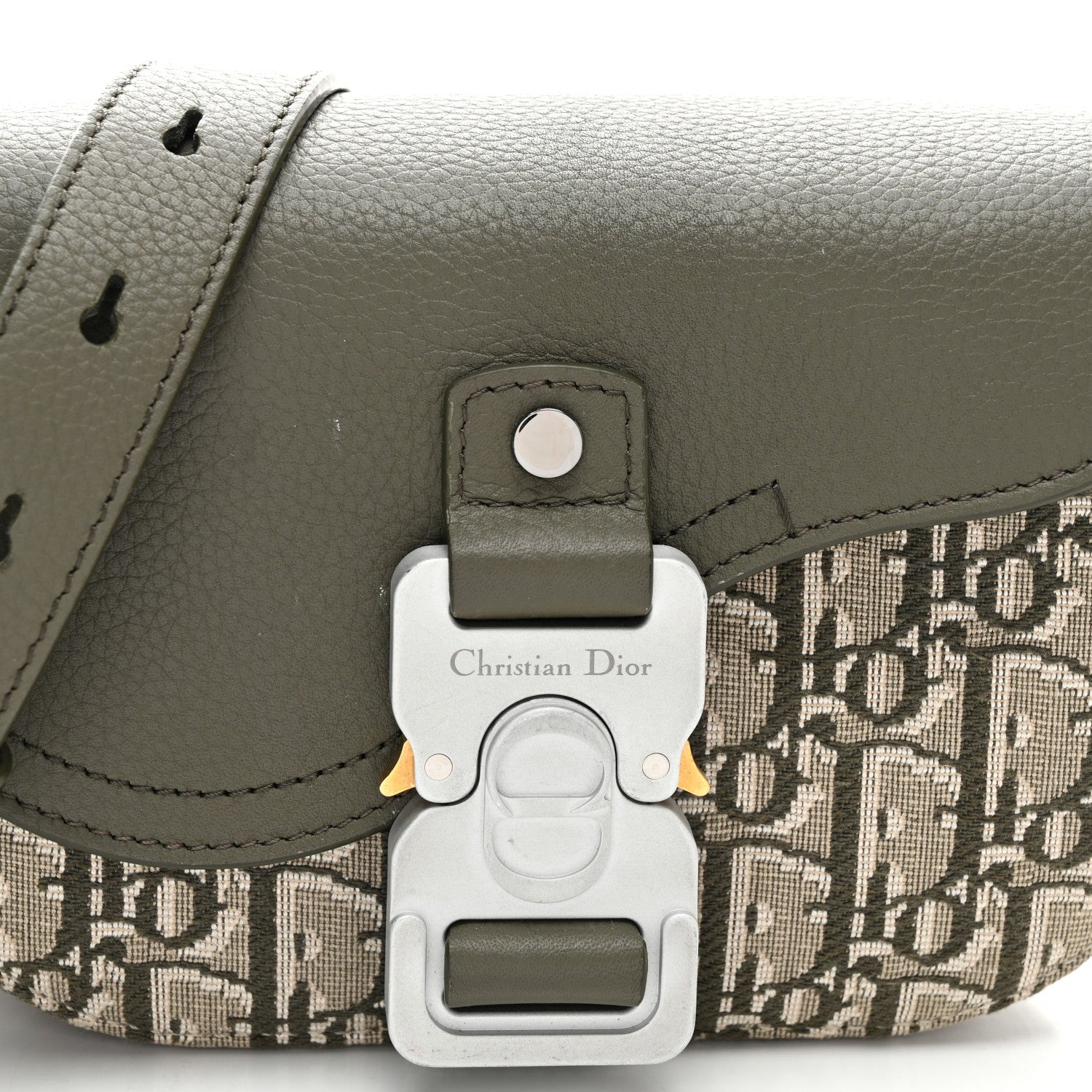 Oblique Jacquard Grained Calfskin Mini Saddle Messenger Bag With Flap Green