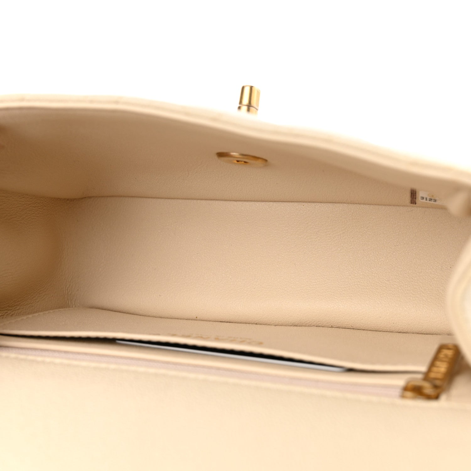 Caviar Quilted Mini Top Handle Rectangular Flap Beige