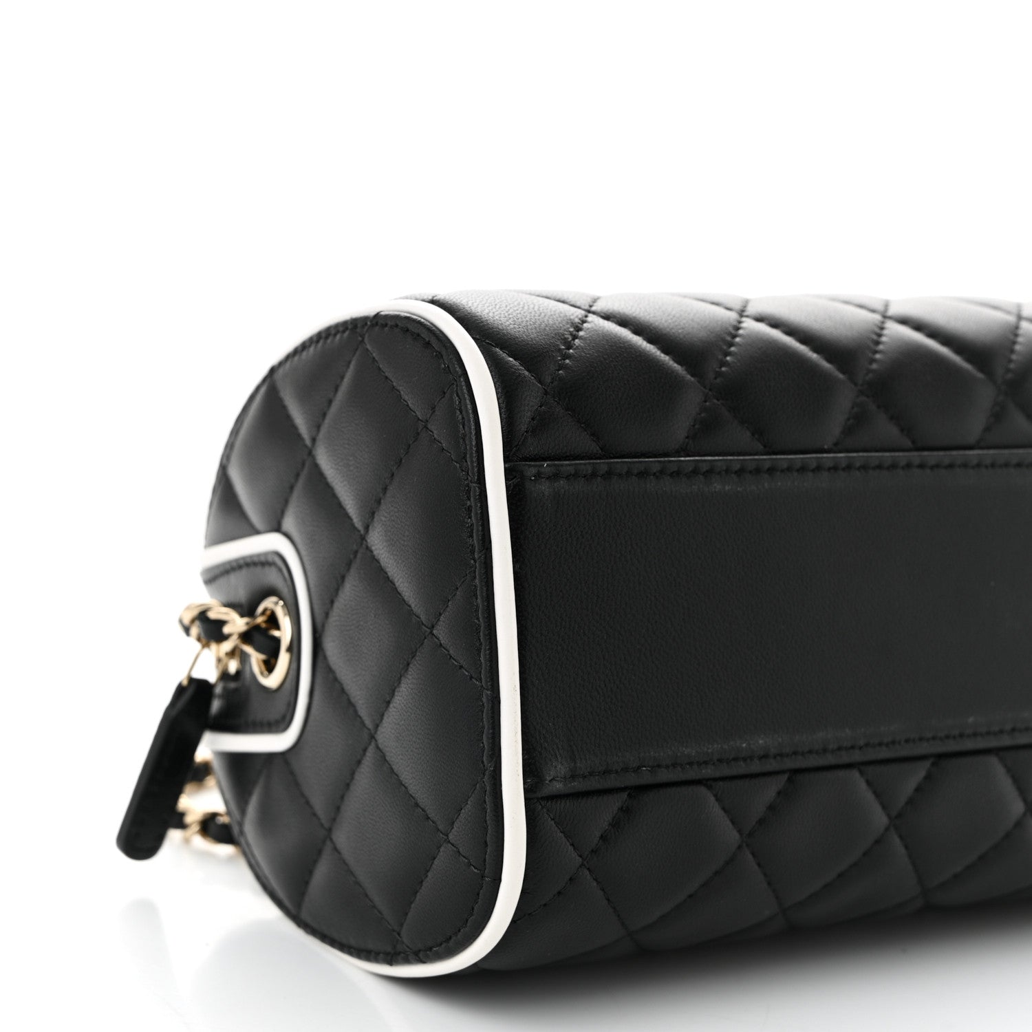 Lambskin Quilted Resin CC Mini Bowling Clutch With Chain Black White
