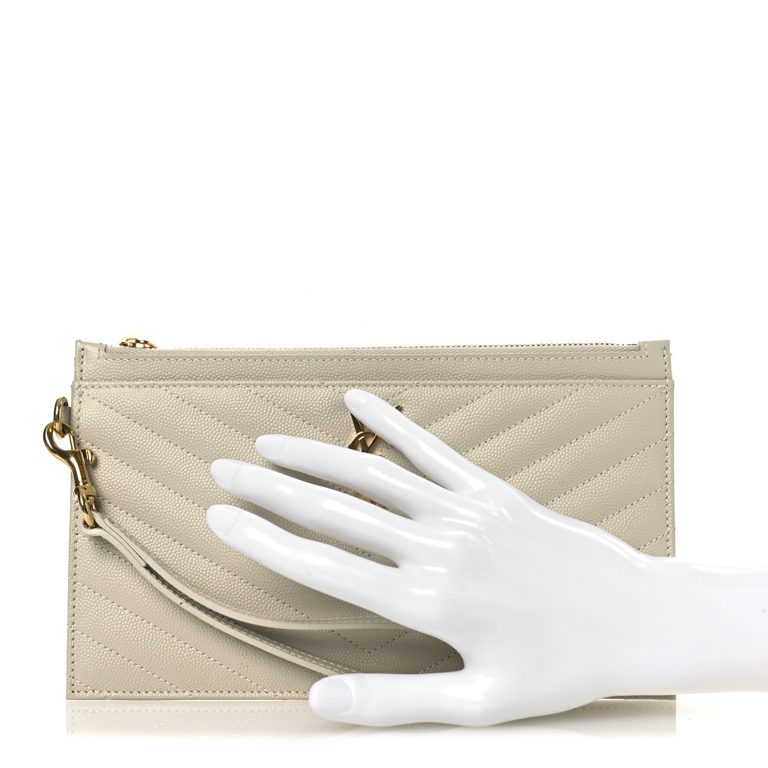 Grain De Poudre Chevron Monogram Bill Pouch Blanc Vintage