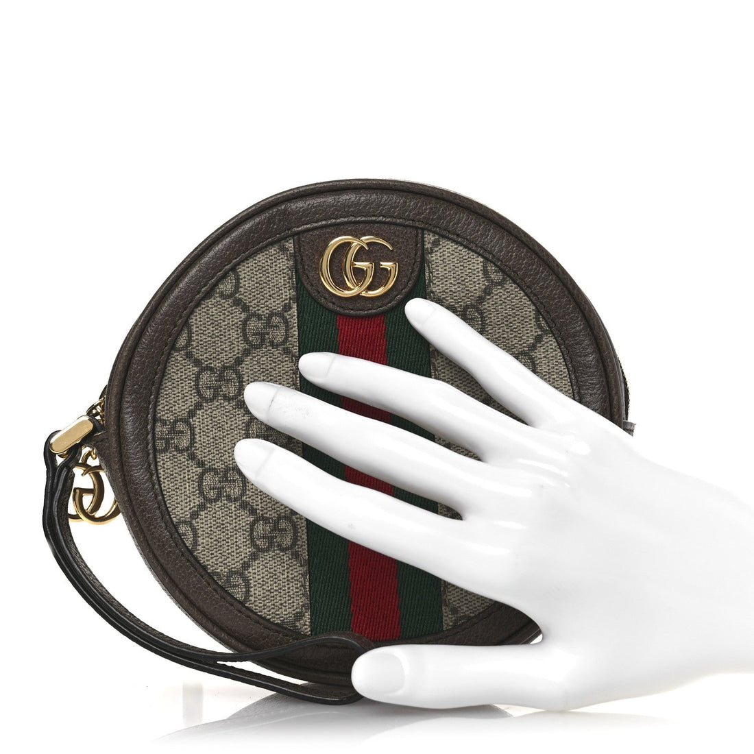 GG Supreme Monogram Web Ophidia Circle Wristlet Beige New Acero