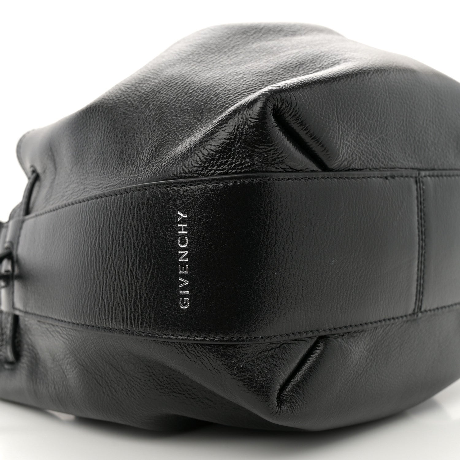 Creased Patent Calfskin Pumpkin Bag Black