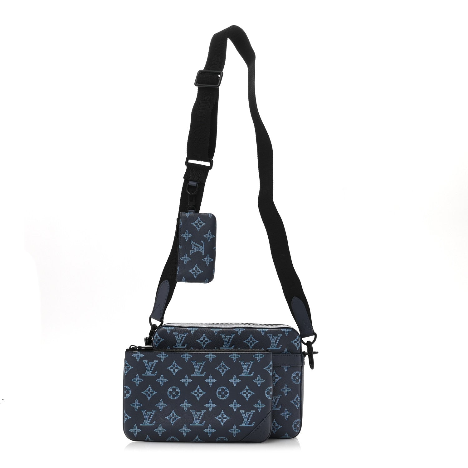 Calfskin Monogram Shadow Trio Messenger Navy River Blue