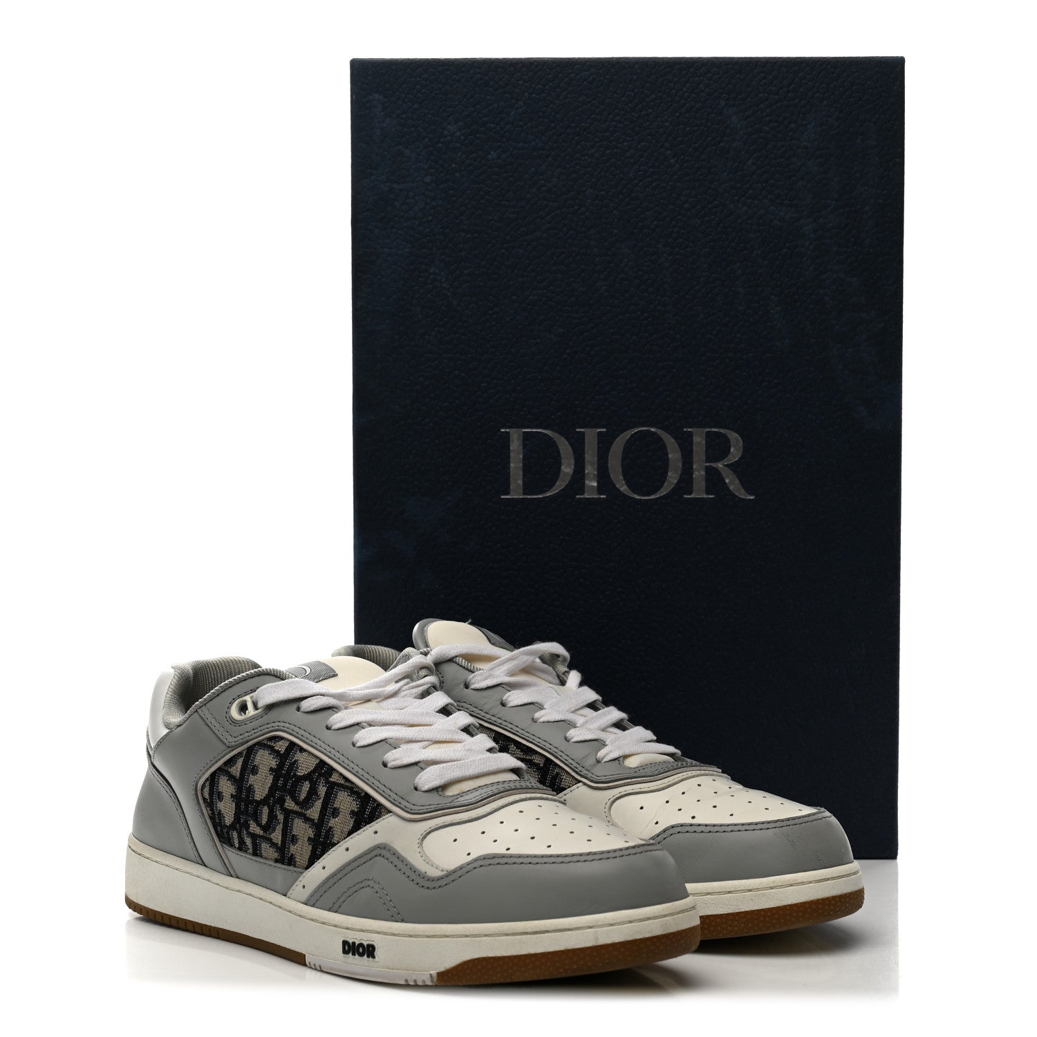 Smooth Calfskin Jacquard Oblique Mens B27 Low Top Sneakers 43 Beige Blue