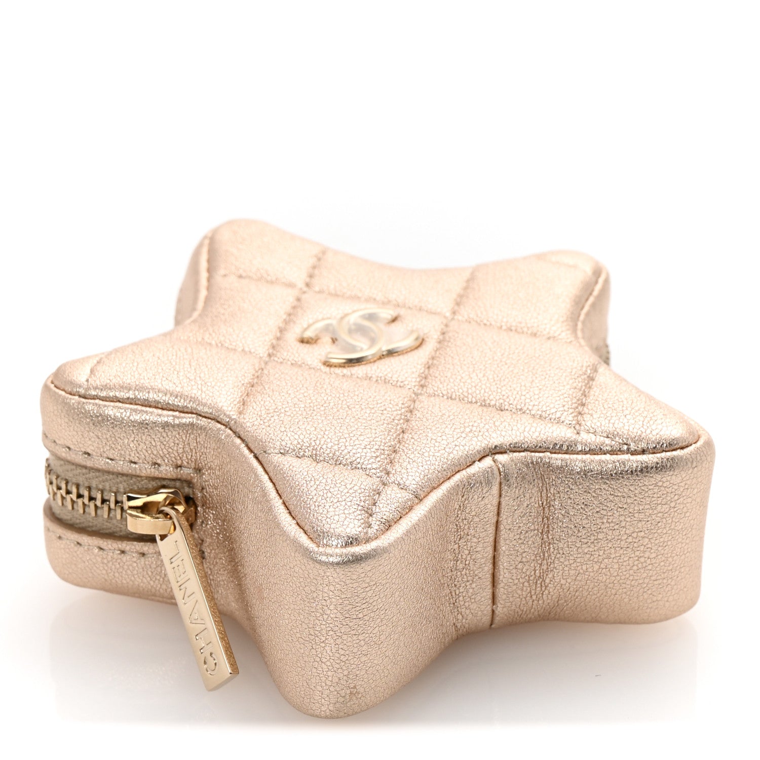 Metallic Lambskin Walk Of Fame Star Clip On Coin Purse Gold