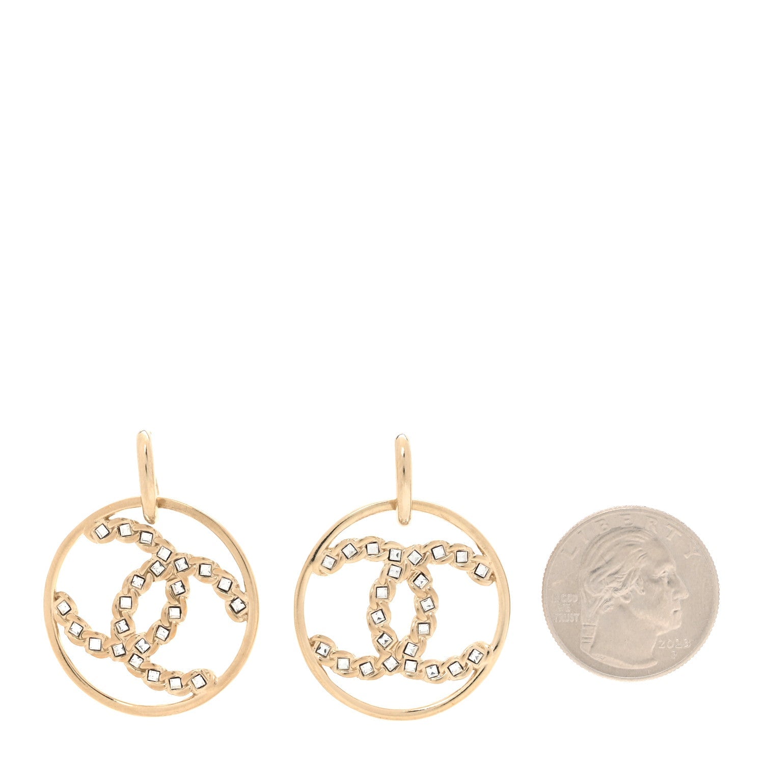 Crystal Chain Chanel Strass CC Drop Earrings Gold