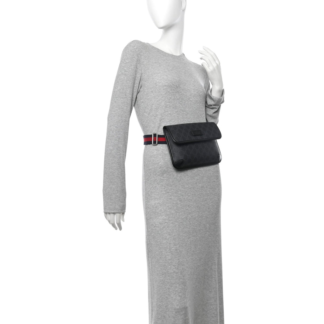GG Supreme Monogram Web Slim Belt Bag Black Grey