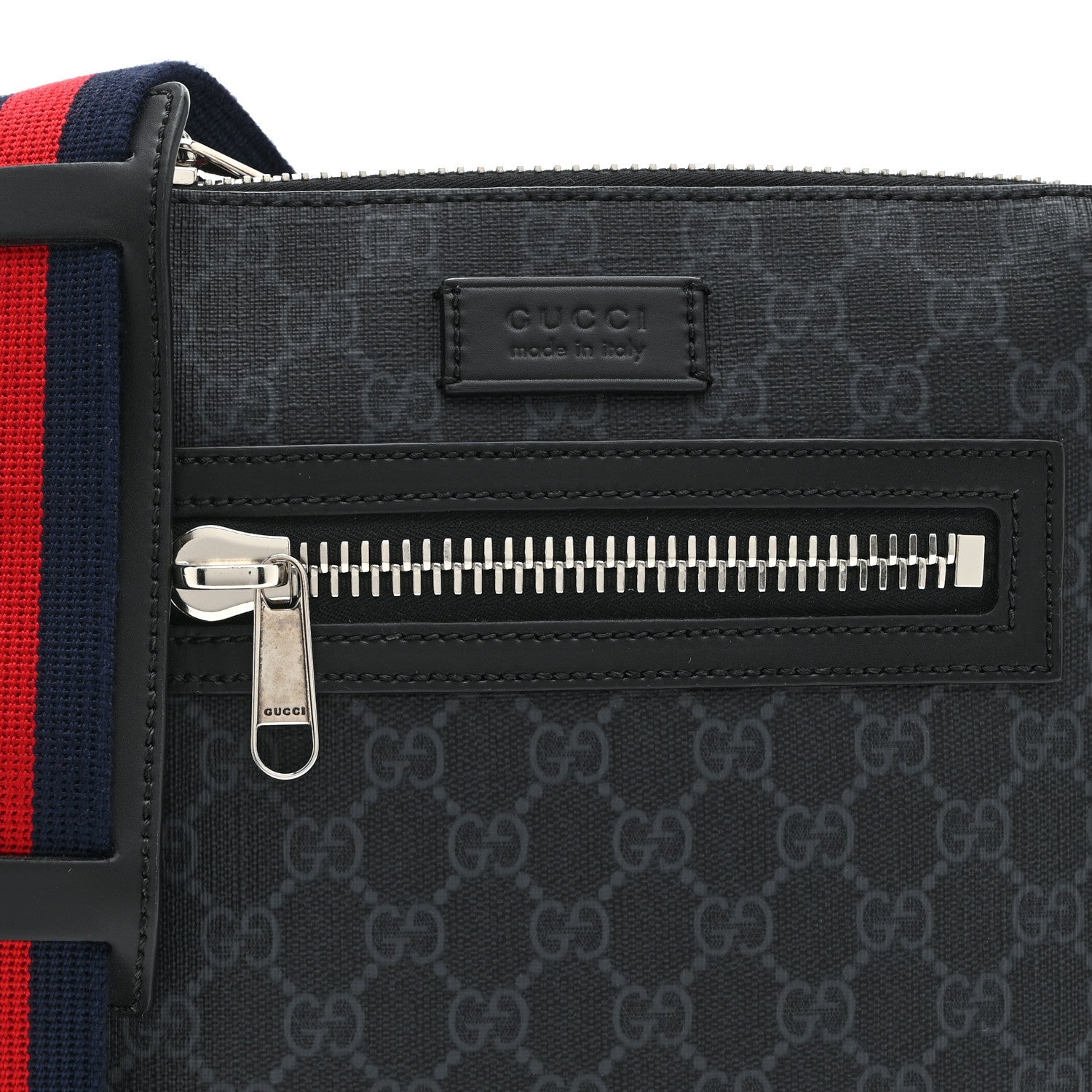 GG Supreme Monogram Web Small Flat Messenger Bag Black Grey