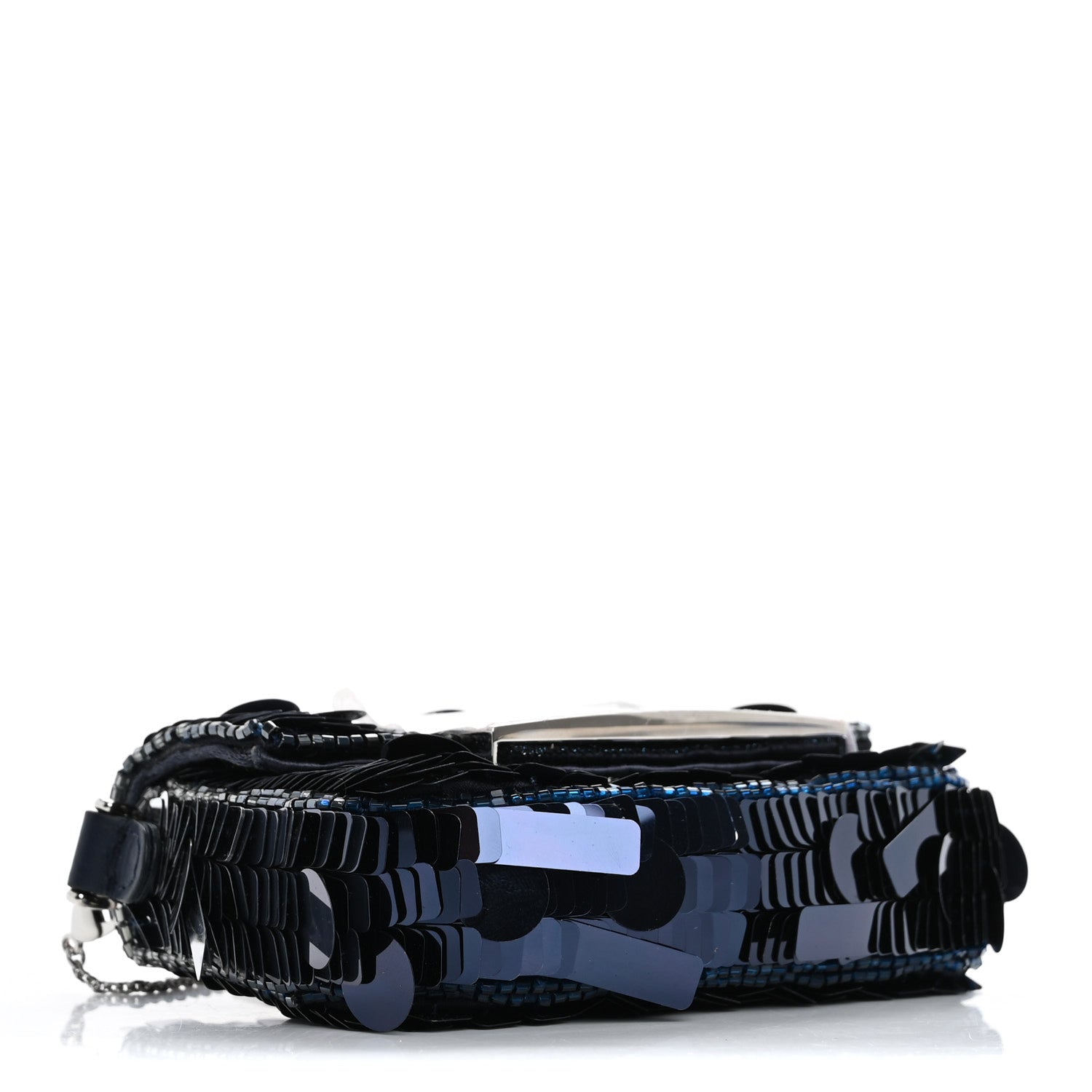 Sequin Paillettes Shiny Nappa Sex and the City Nano Maxi Buckle Baguette Charm Dark Blue