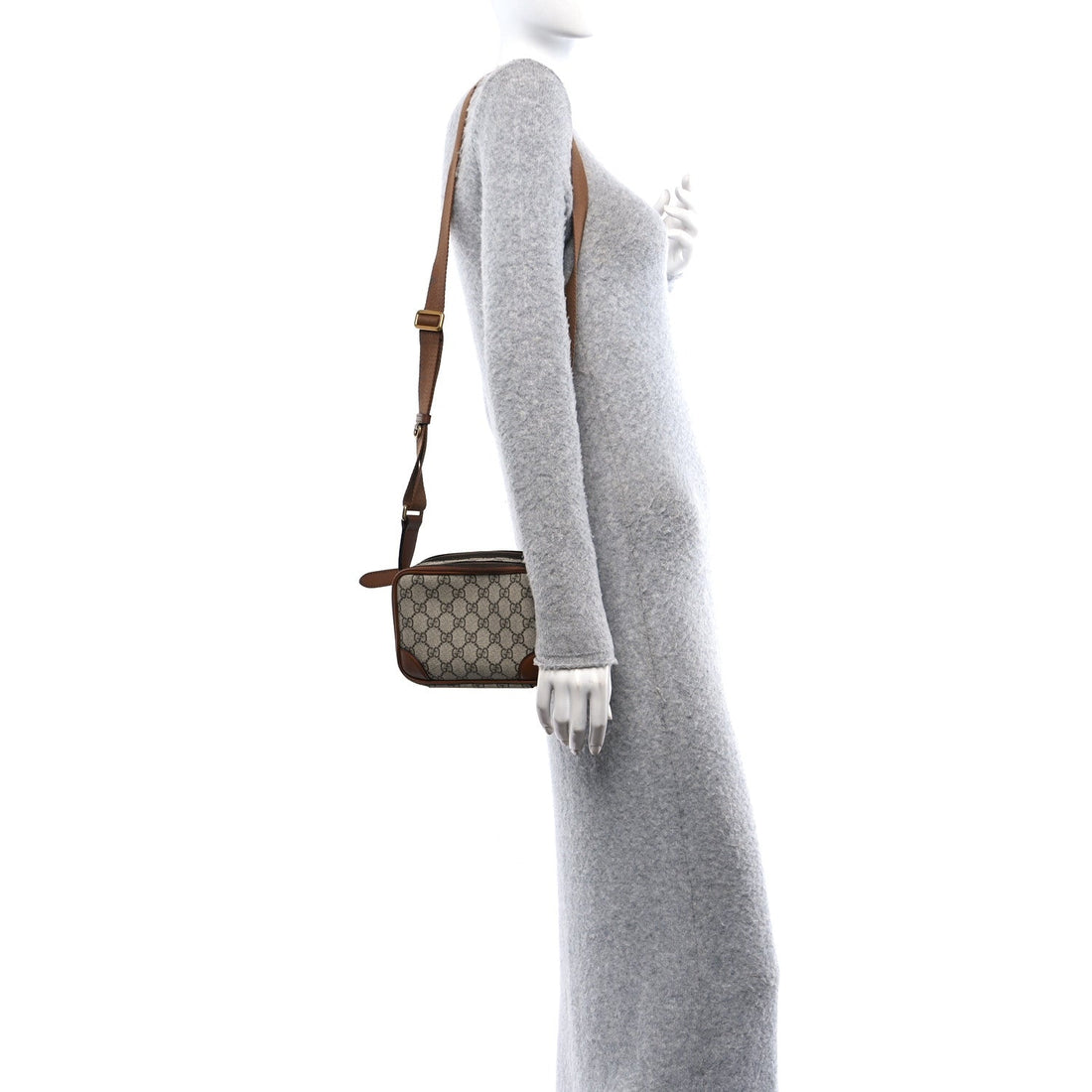 GG Supreme Monogram Textured Calfskin Emblem Mini Crossbody Beige Dark Brown