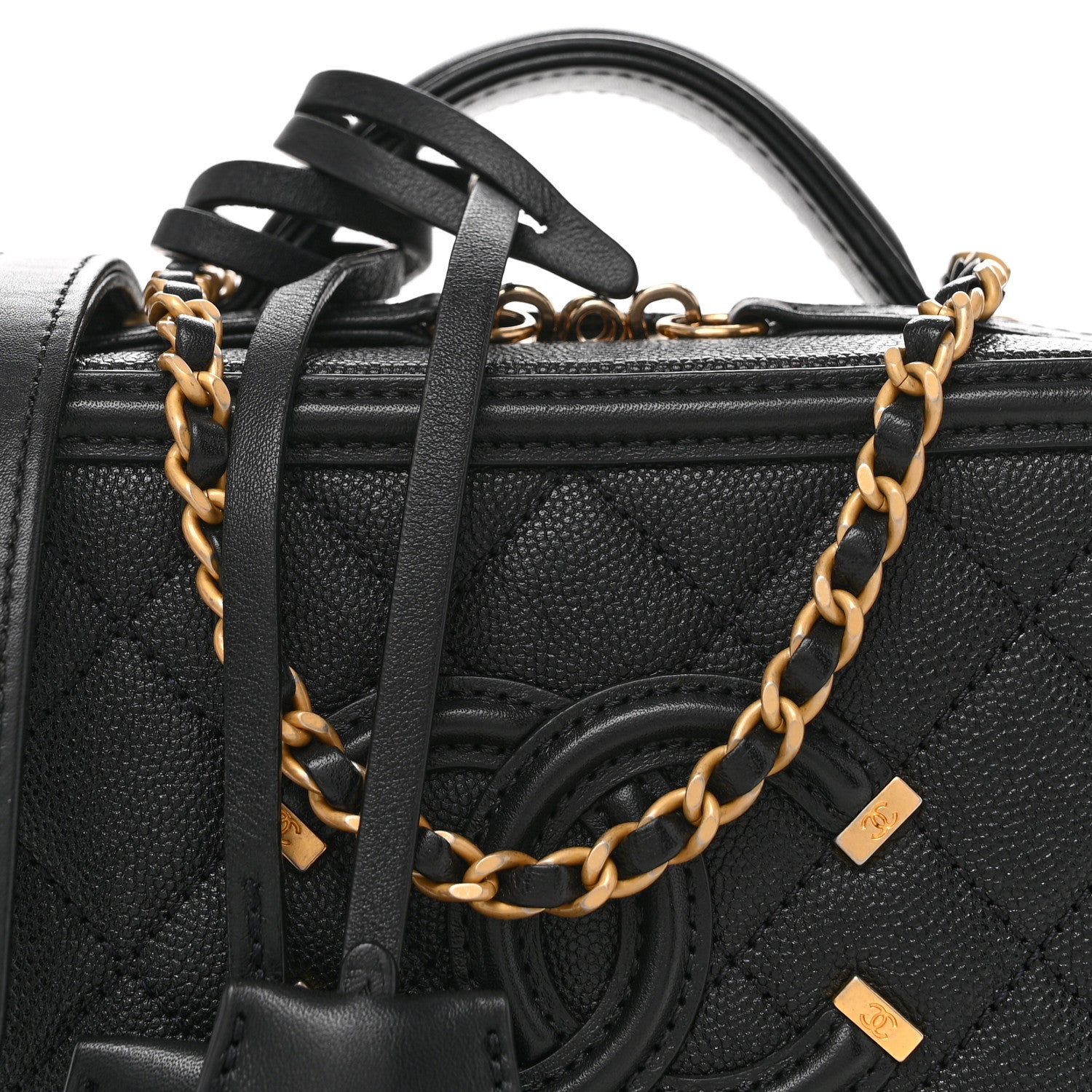 Caviar Quilted Small CC Filigree Vanity Case Black