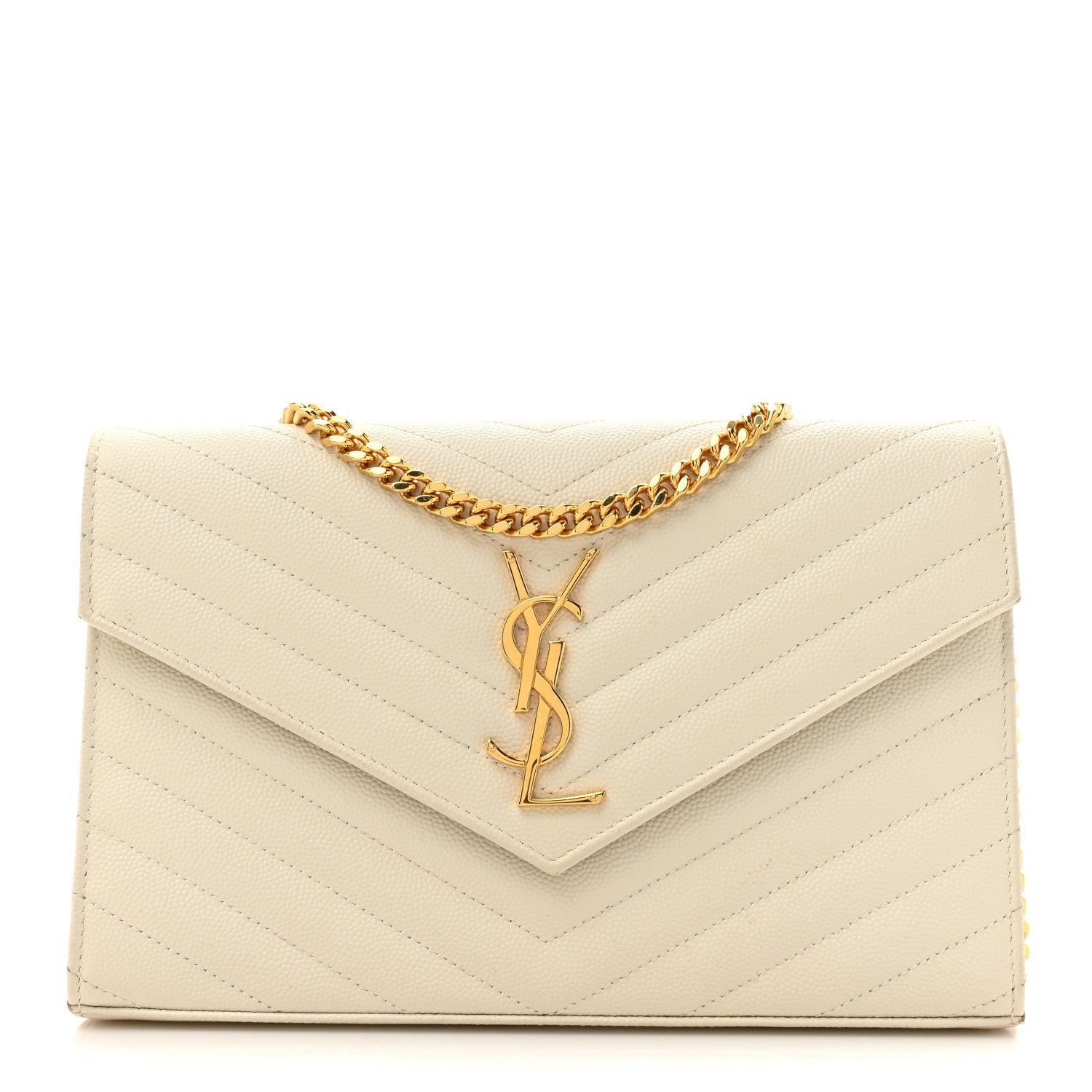 Grain De Poudre Matelasse Chevron Monogram Chain Wallet Crema Soft
