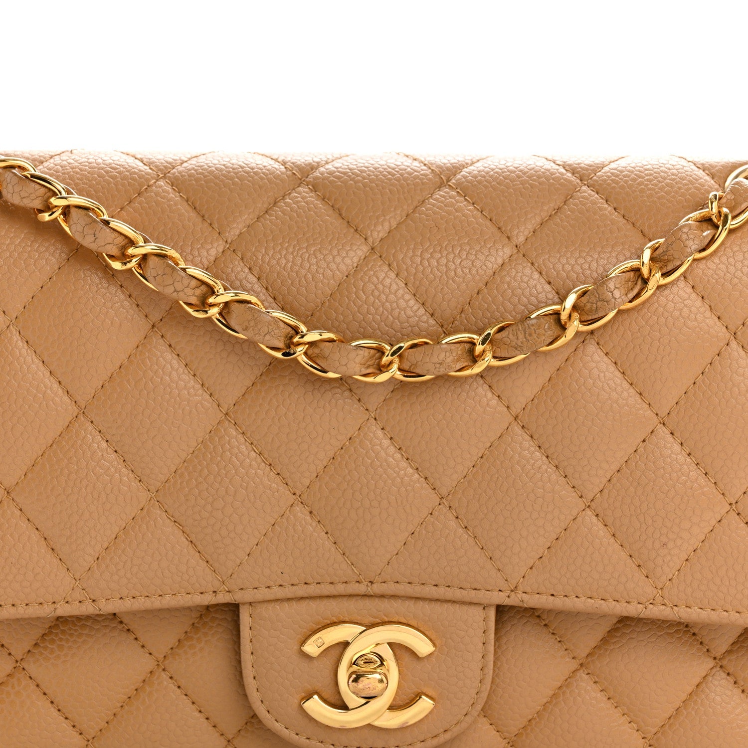 Caviar Quilted Medium Double Flap Beige