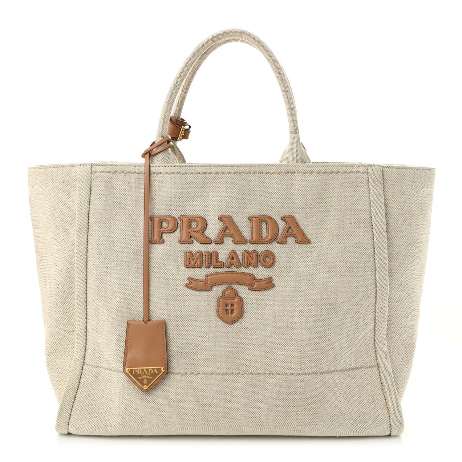 Linen Vitello Large Logo Tote Natural