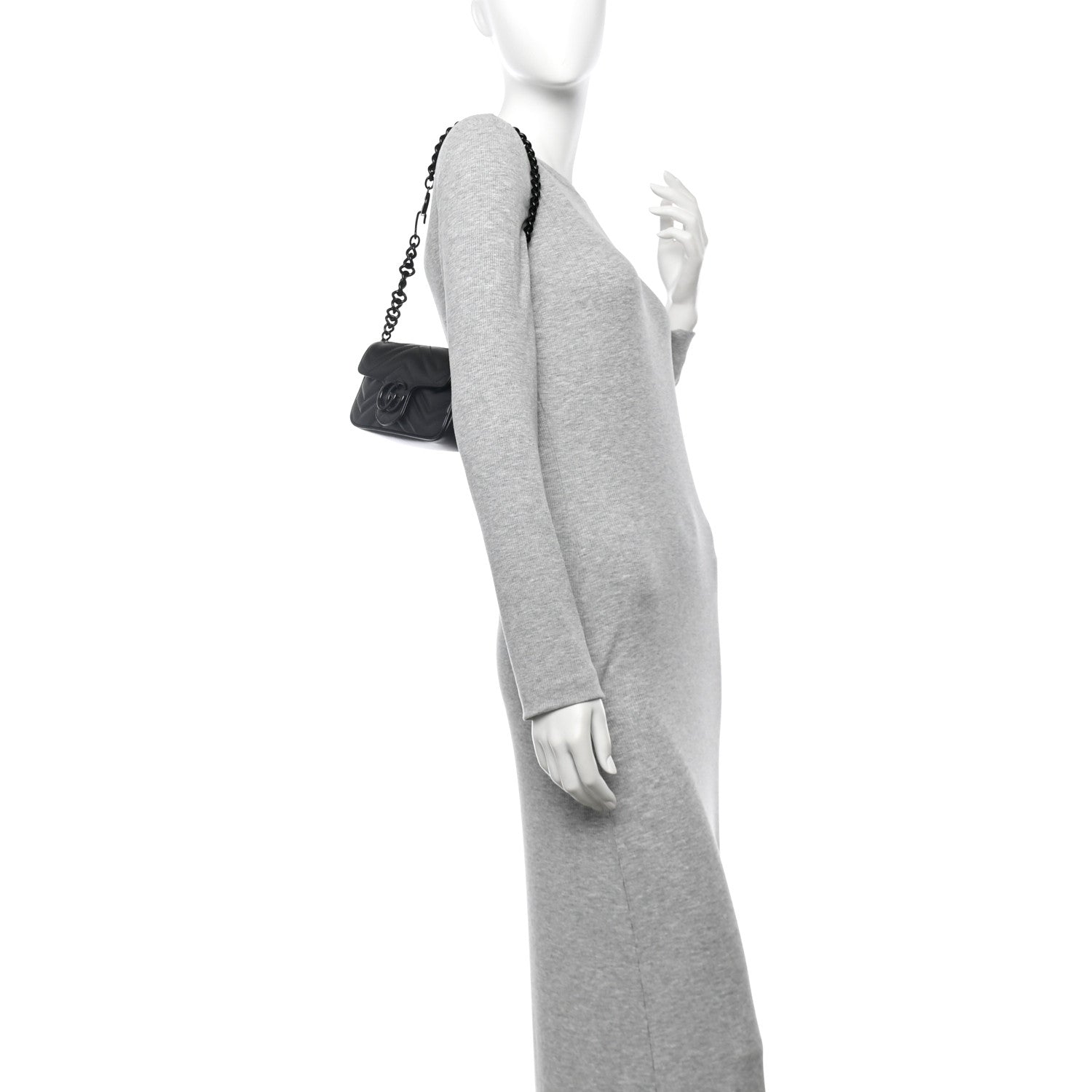 Calfskin Matelasse Monochrome GG Marmont Chain Belt Bag Black