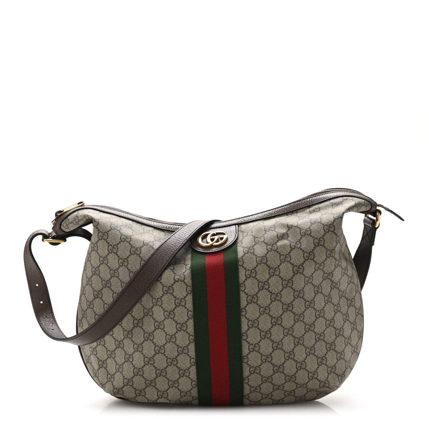 GG Supreme Monogram Web Ophidia Half Moon Hobo Brown