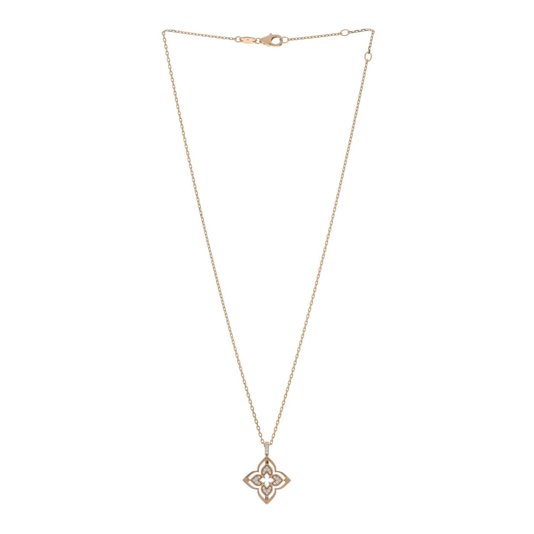 18K Rose Gold Diamond Mother of Pearl Small Venetian Princess Pirouette Pave Pendant Necklace