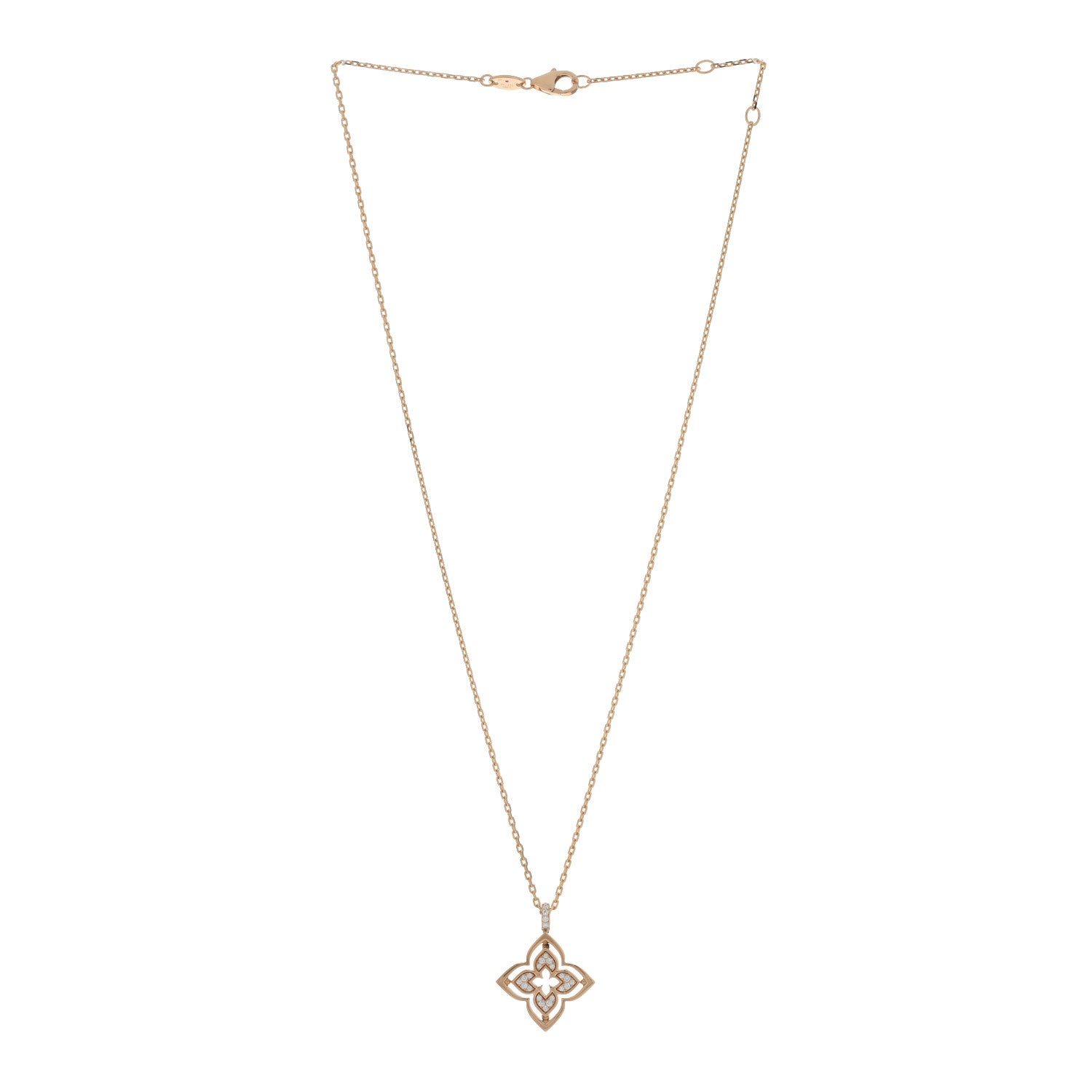 18K Rose Gold Diamond Mother of Pearl Small Venetian Princess Pirouette Pave Pendant Necklace