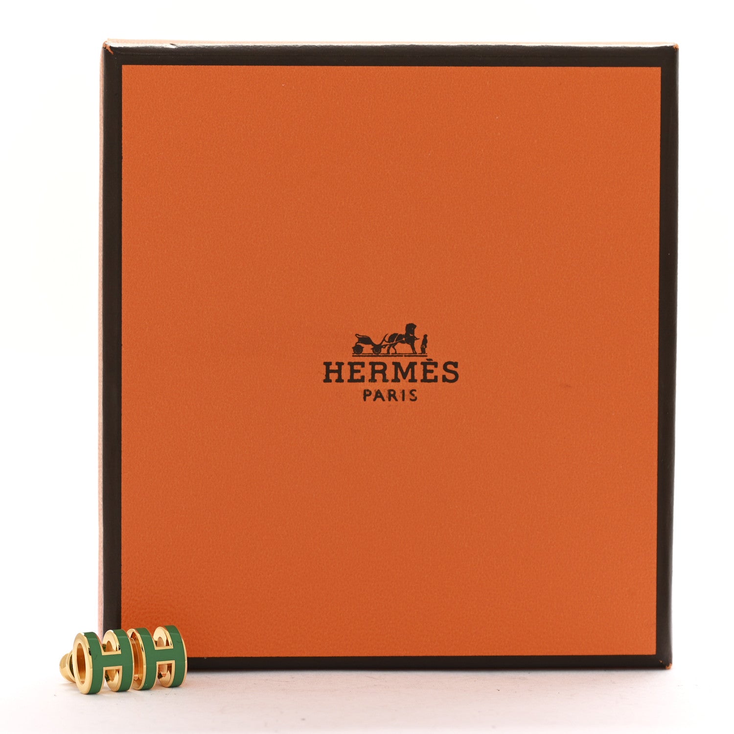 Gold Lacquered Mini Pop H Earrings Malachite