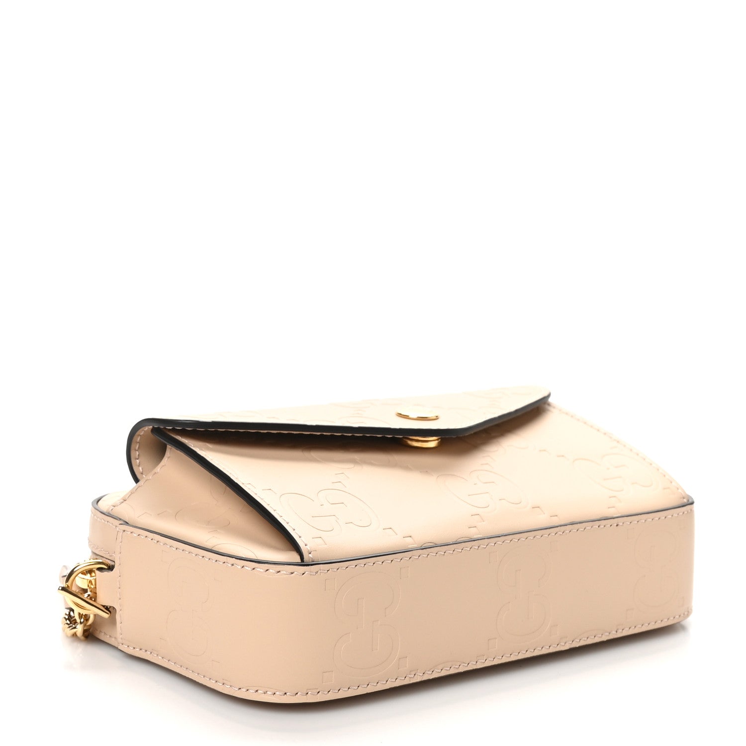 Calfskin GG Super Mini Debossed Chain Wallet Light Beige